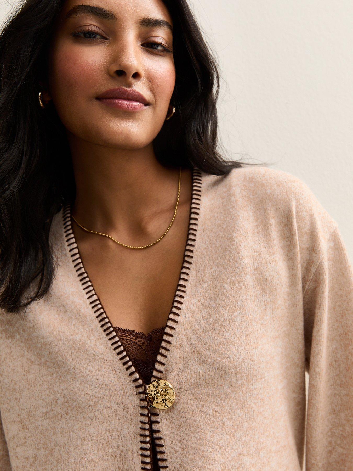 Image 4 of 5 of New Look Soft Touch Single Button Cardigan - Brown