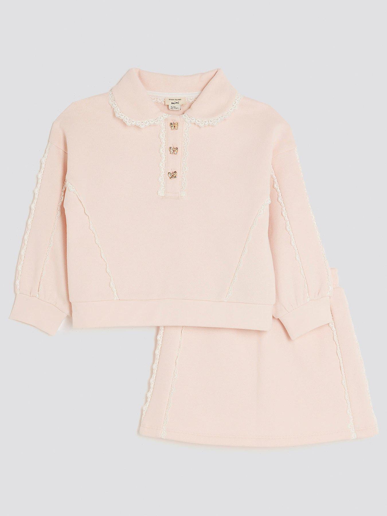 River Island Mini Girls Lace Collar Sweatshirt Set - Light Pink