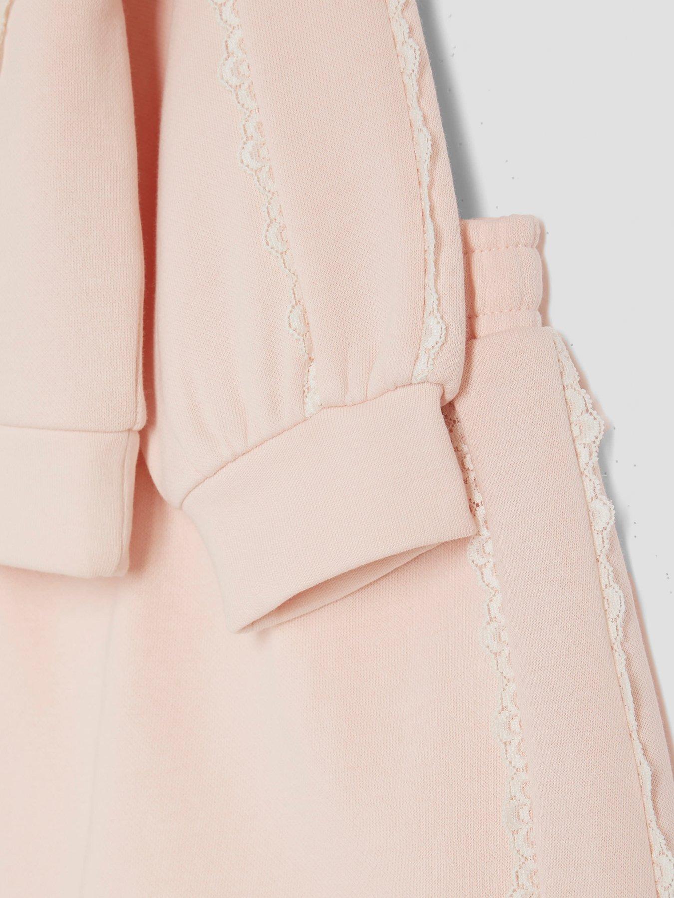 Image 3 of 4 of River Island Mini Girls Lace Collar Sweatshirt Set - Light Pink