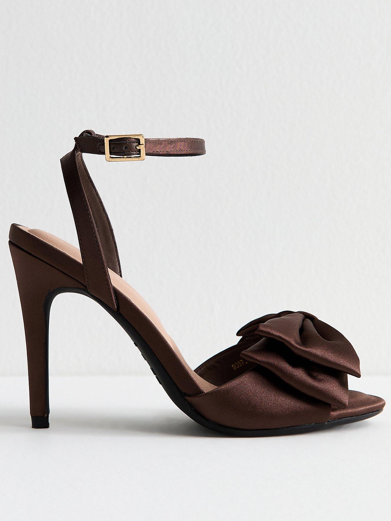 Image 1 of 6 of New Look Brown Satin Bow Front Stiletto Sandals