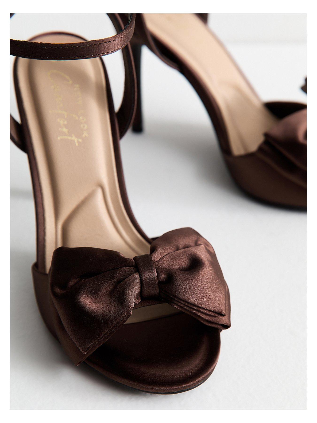 Image 5 of 6 of New Look Brown Satin Bow Front Stiletto Sandals