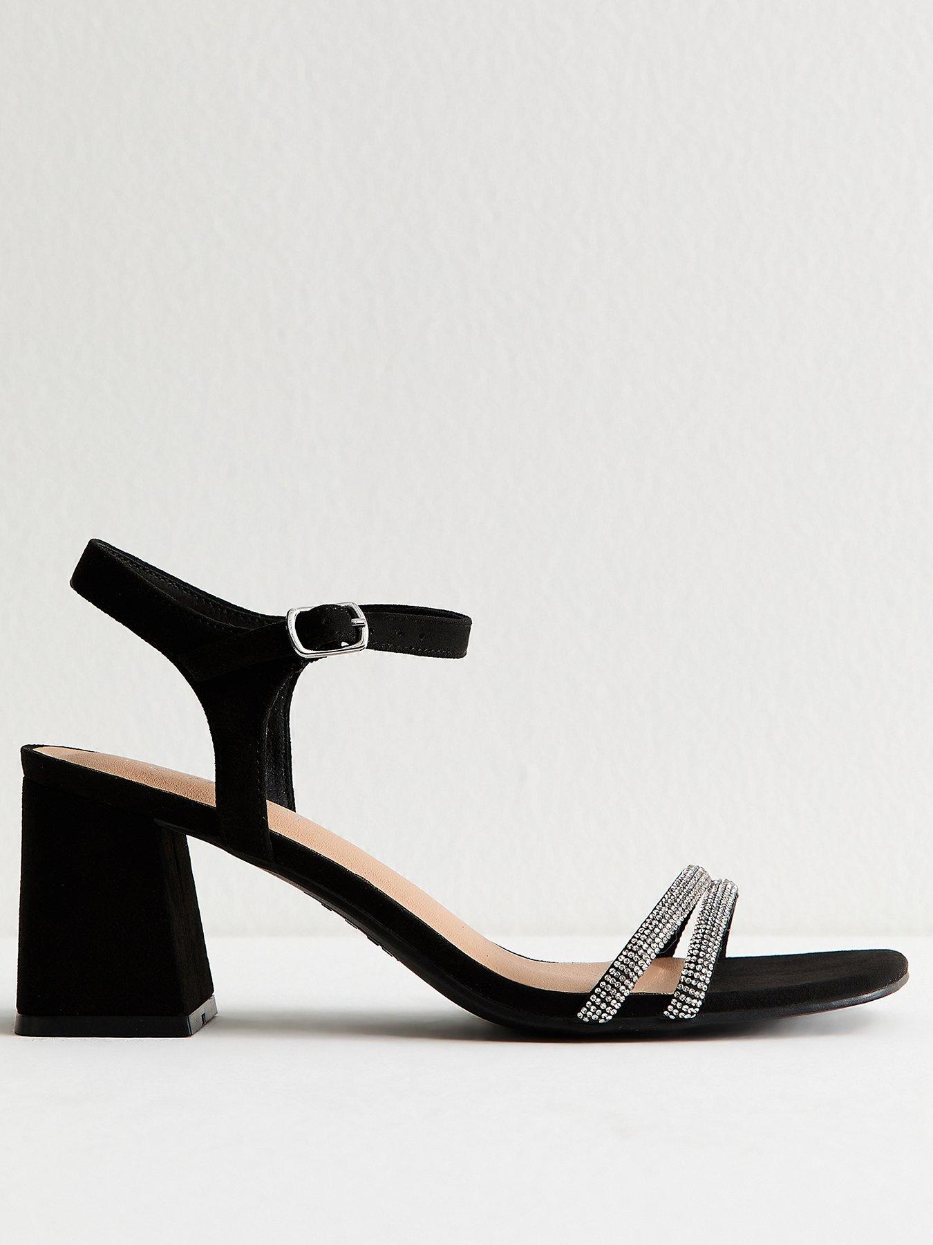 New Look Black Faux Suede Embellished Block Heel Sandals