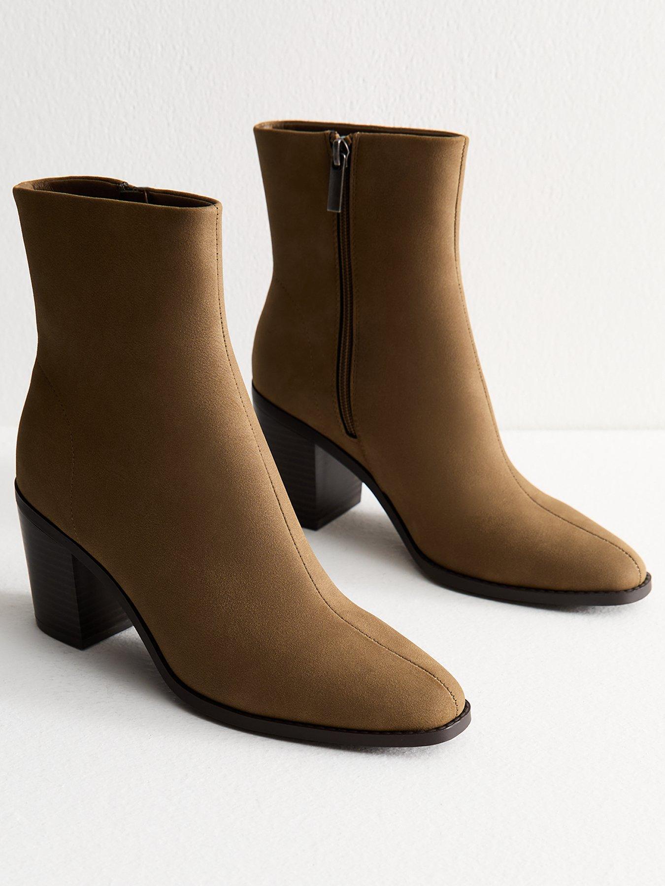 Image 2 of 6 of New Look Camel Faux Suede Almond Toe Ankle Boots - Brown