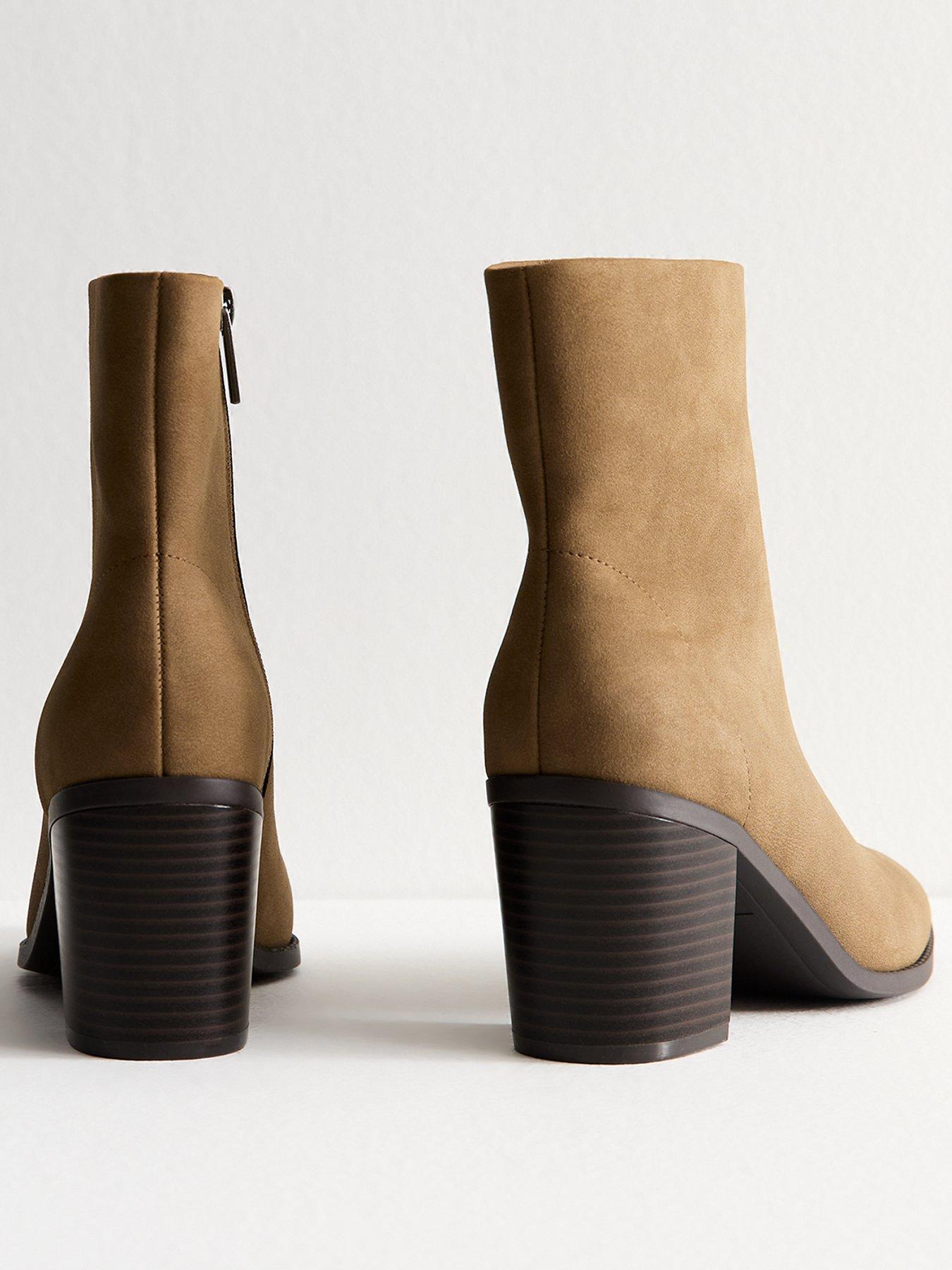Image 3 of 6 of New Look Camel Faux Suede Almond Toe Ankle Boots - Brown