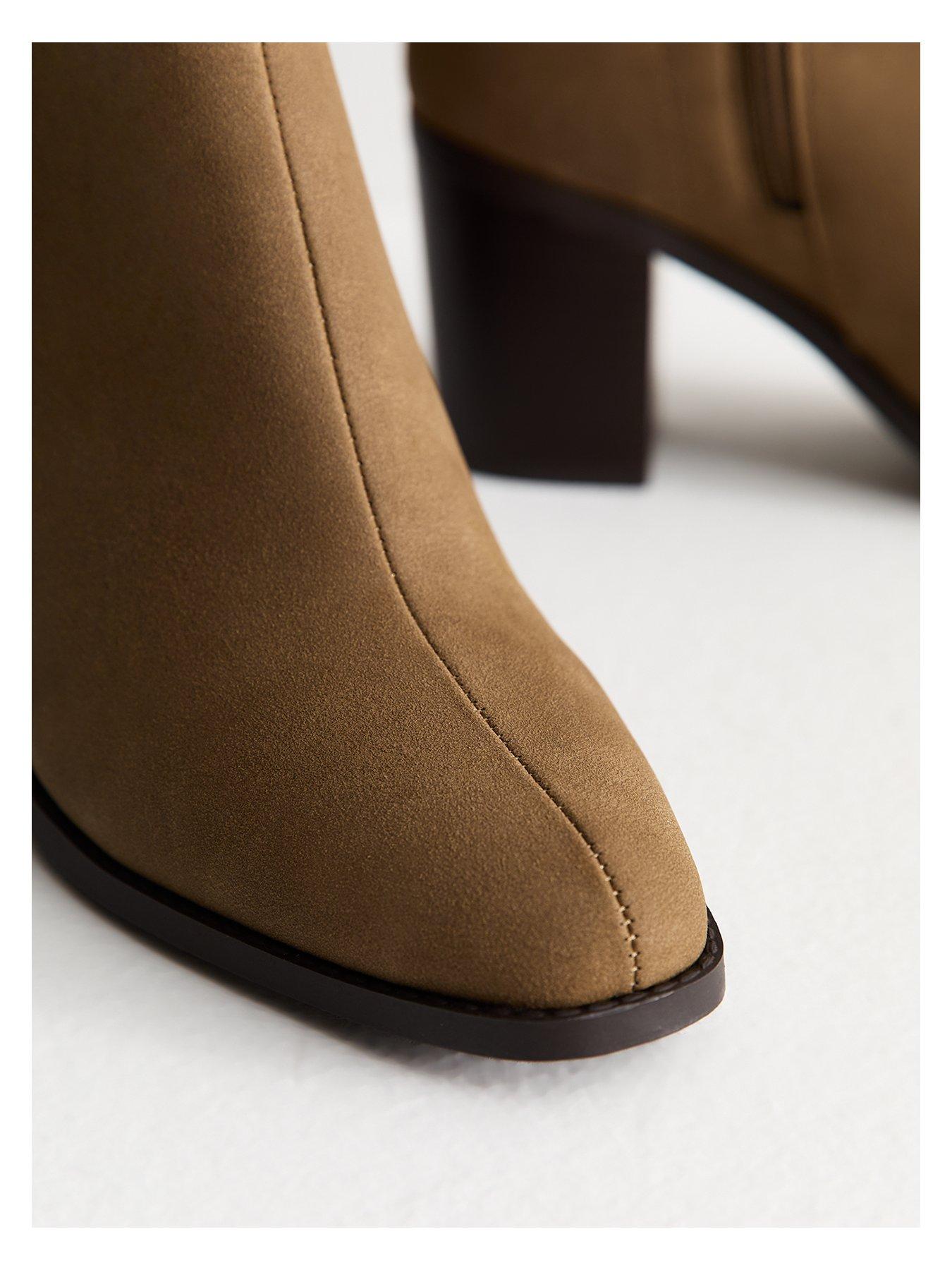 Image 4 of 6 of New Look Camel Faux Suede Almond Toe Ankle Boots - Brown