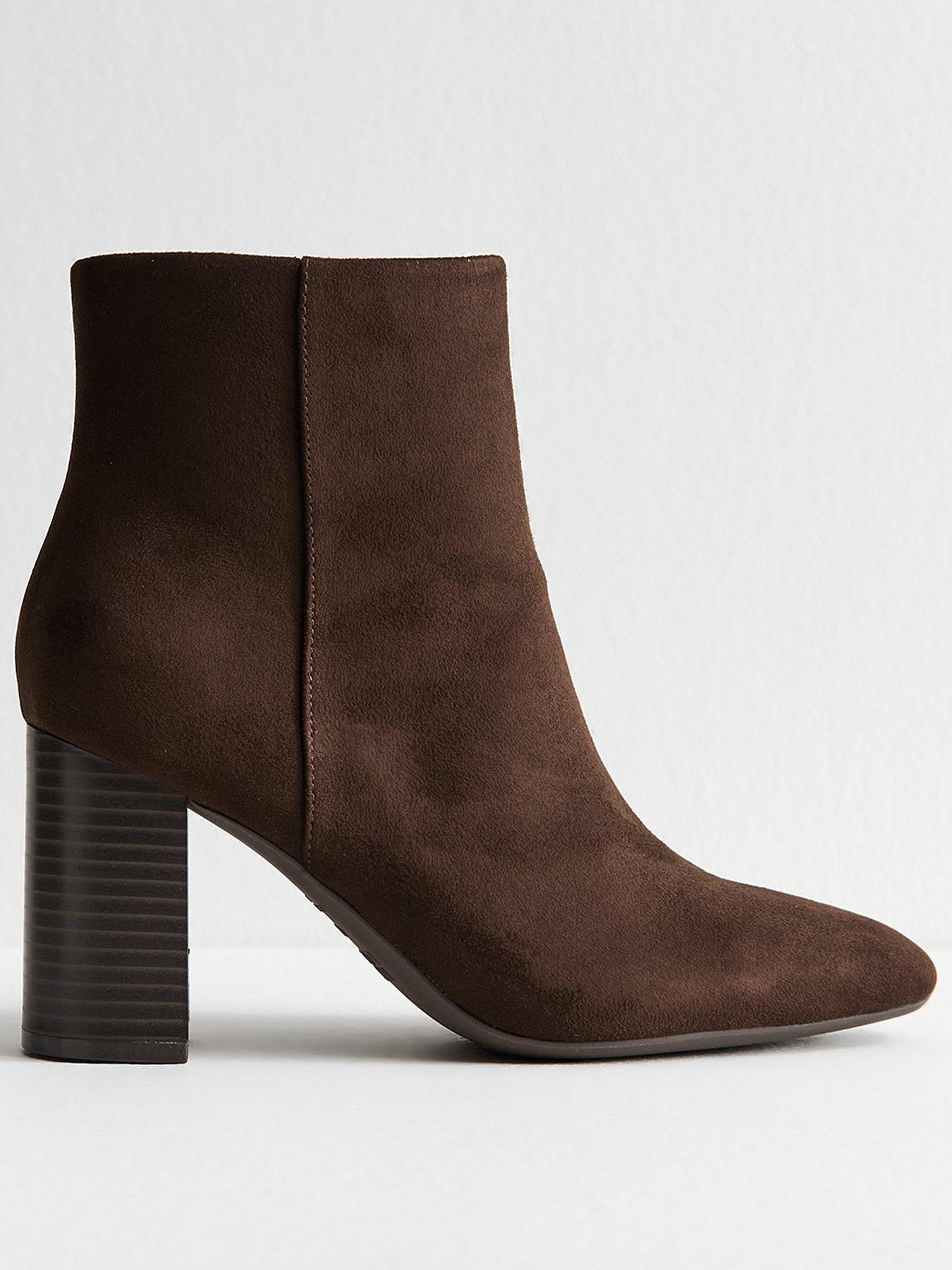 New Look Brown Faux Suede Block Heel Ankle Boots