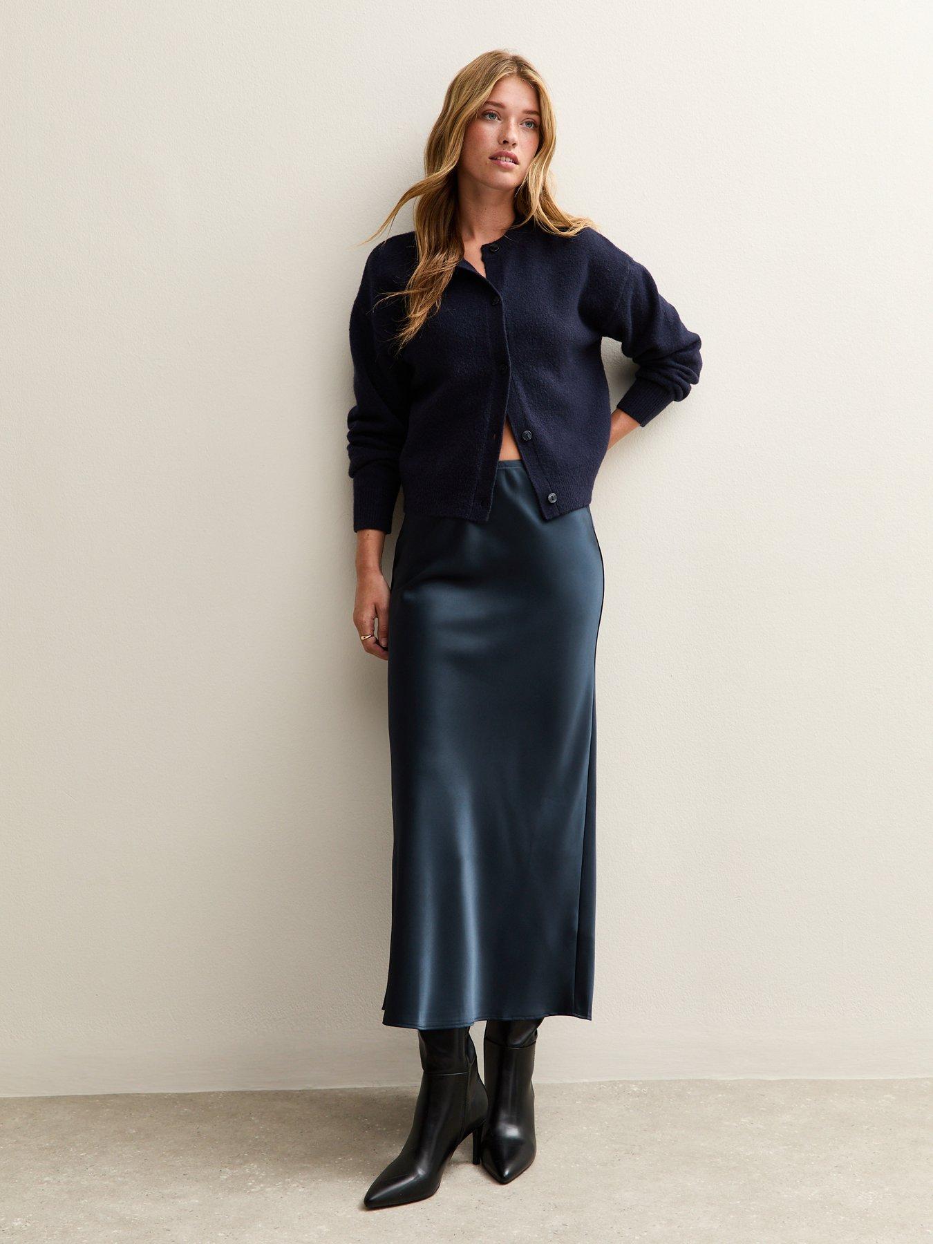 New Look Satin Bias Cut Midi Skirt Navy Very