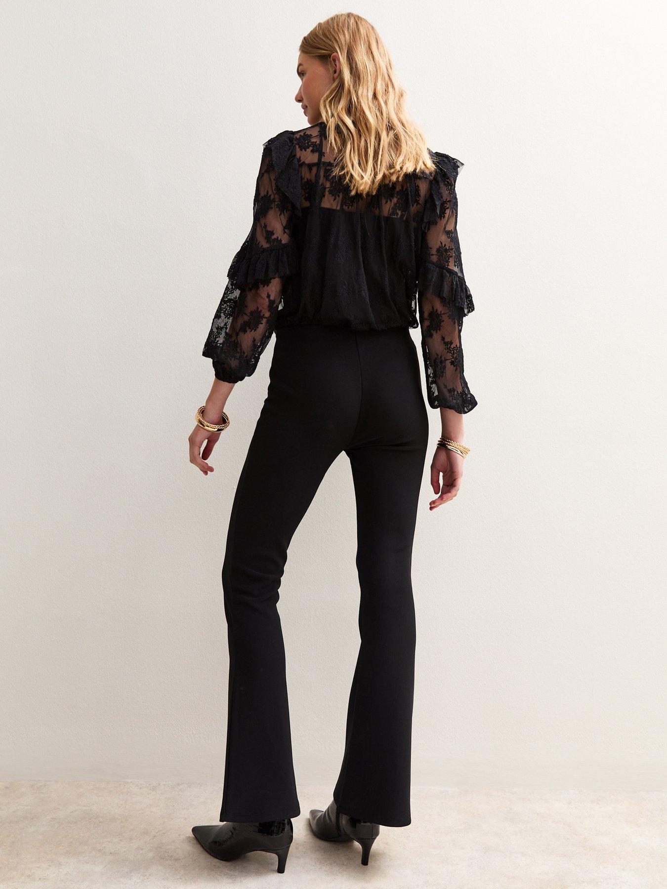 Gold Lion-Head Button-Embellished Stretch Flared Leg Pants, Red