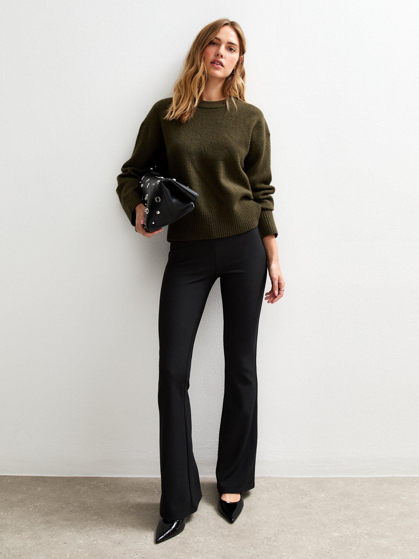 New Look Ribbed Flared Trousers - Black