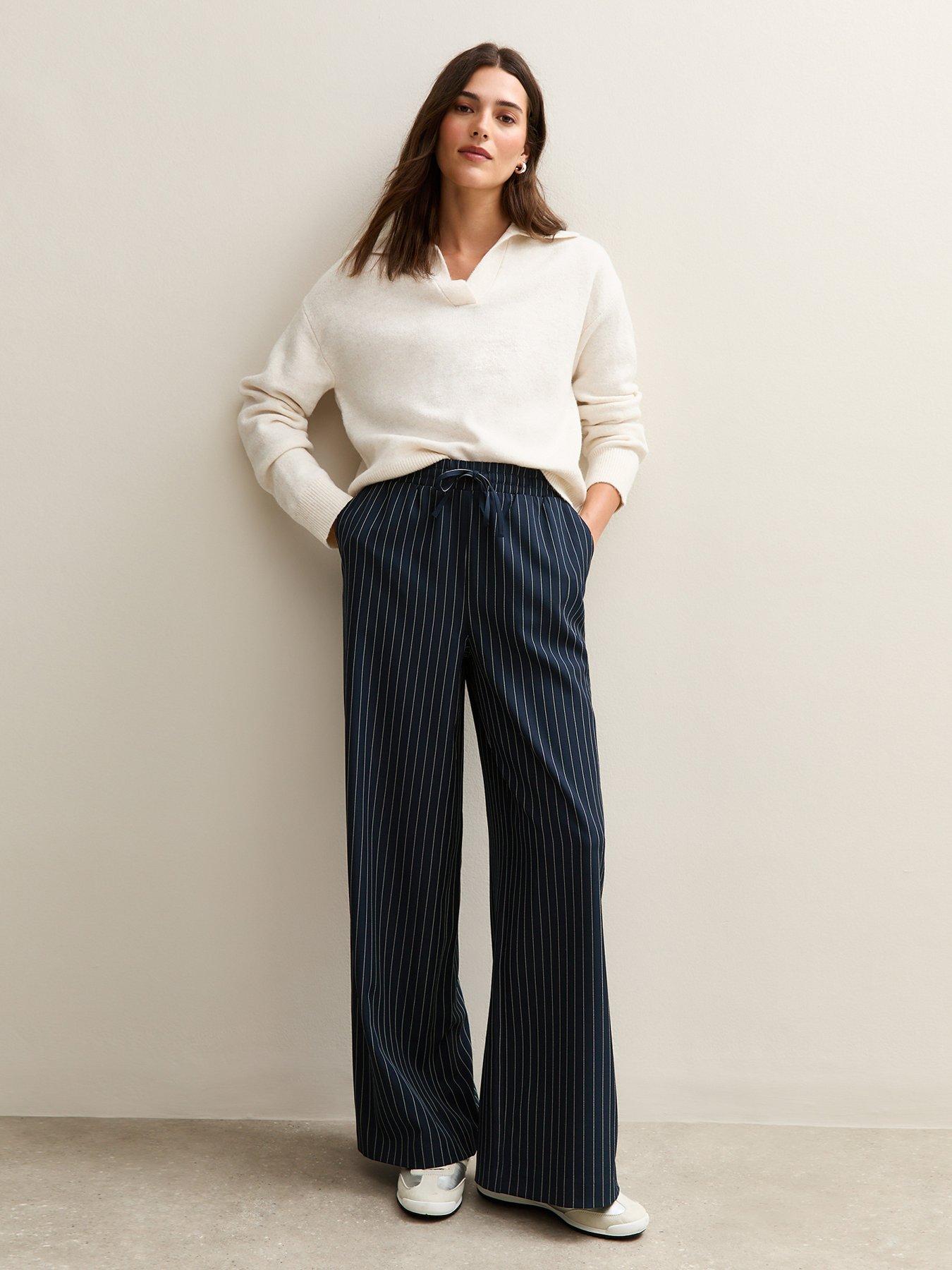 Image 3 of 4 of New Look Pinstripe Wide Leg Trouser - Blue