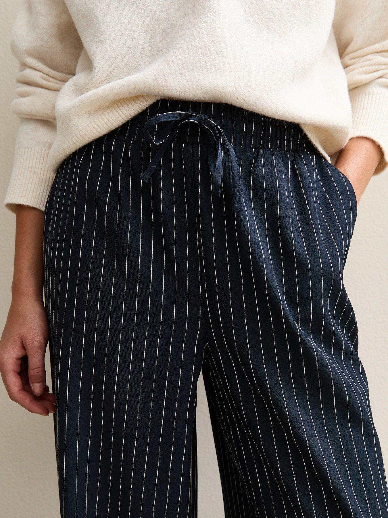 Image 4 of 4 of New Look Pinstripe Wide Leg Trouser - Blue