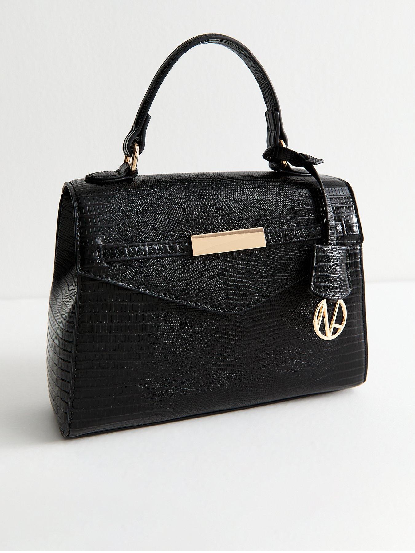 New Look Black Faux Leather Textured Top Handle Tote Bag