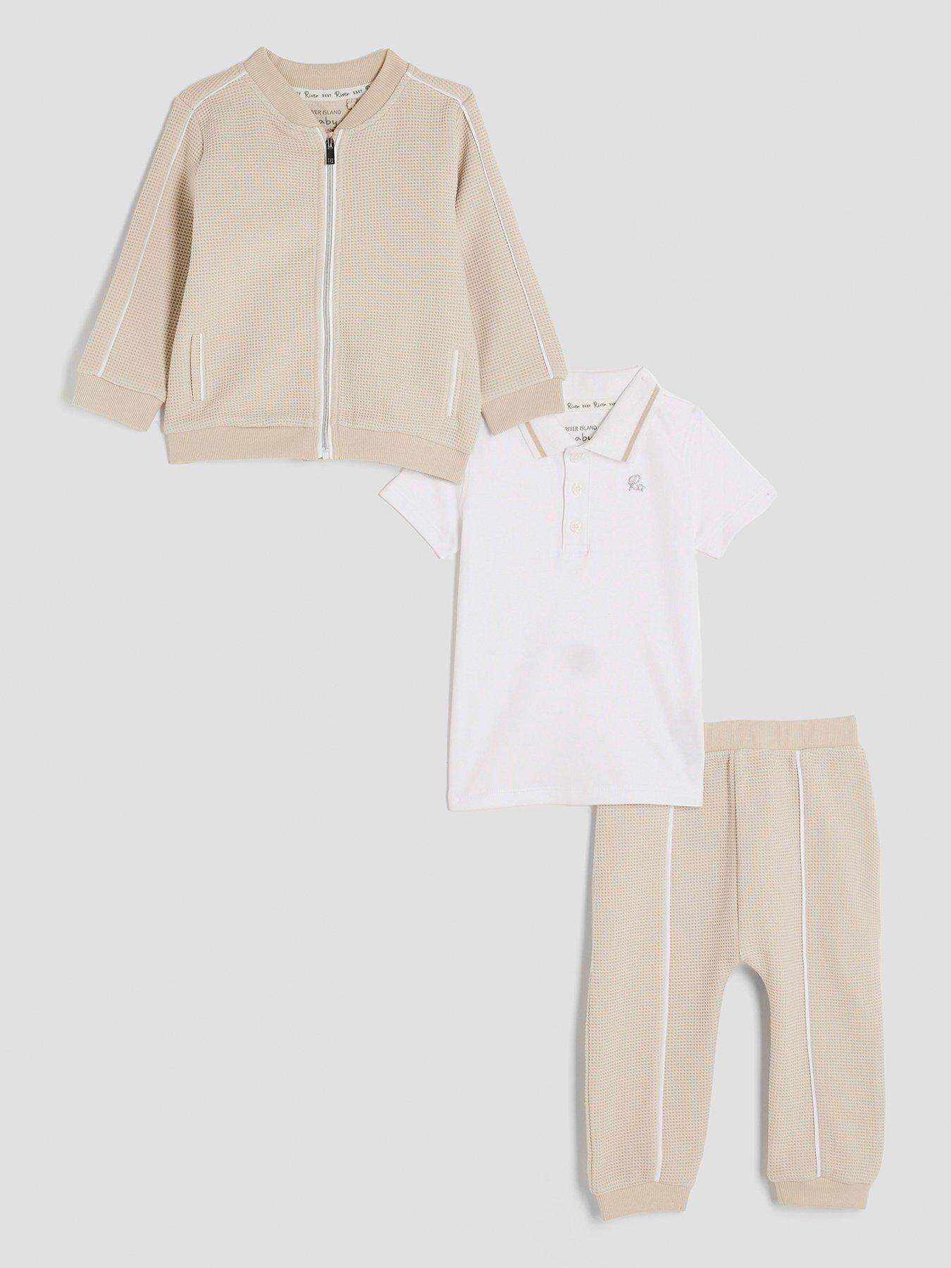River Island Baby Boys 3 Piece Bomber Jacket Set - Beige
