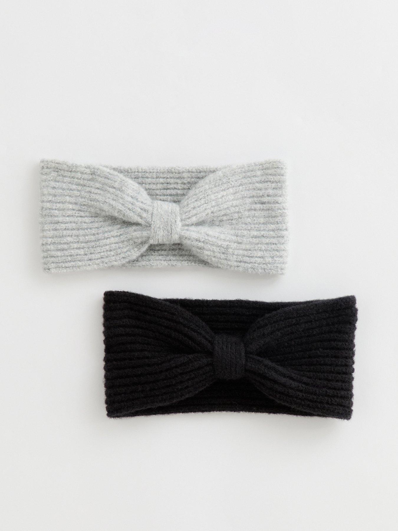 New Look Pack Of 2 Black And Grey Knotted Bow Headbands