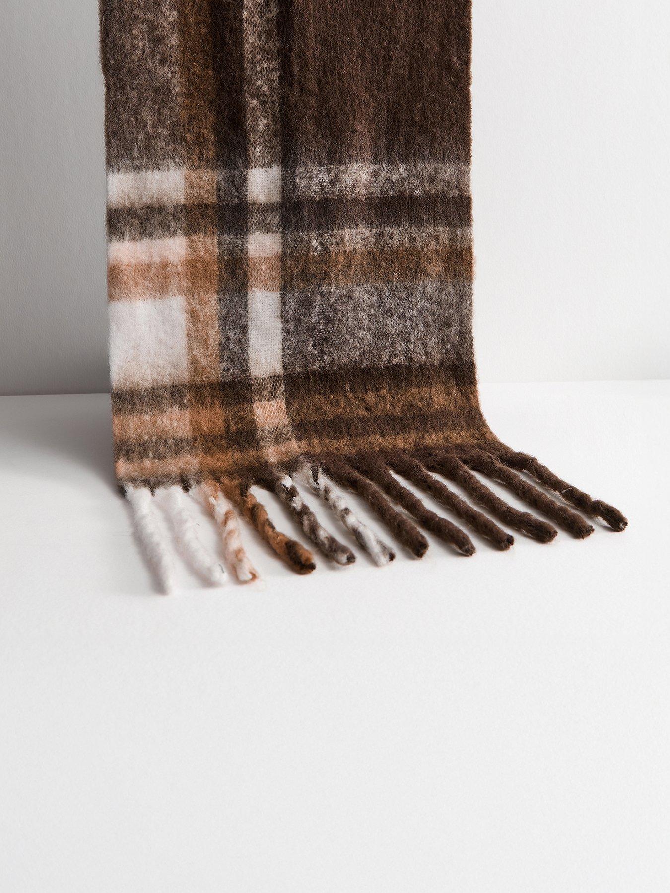 Image 1 of 3 of New Look Brown Checked Heavyweight Scarf