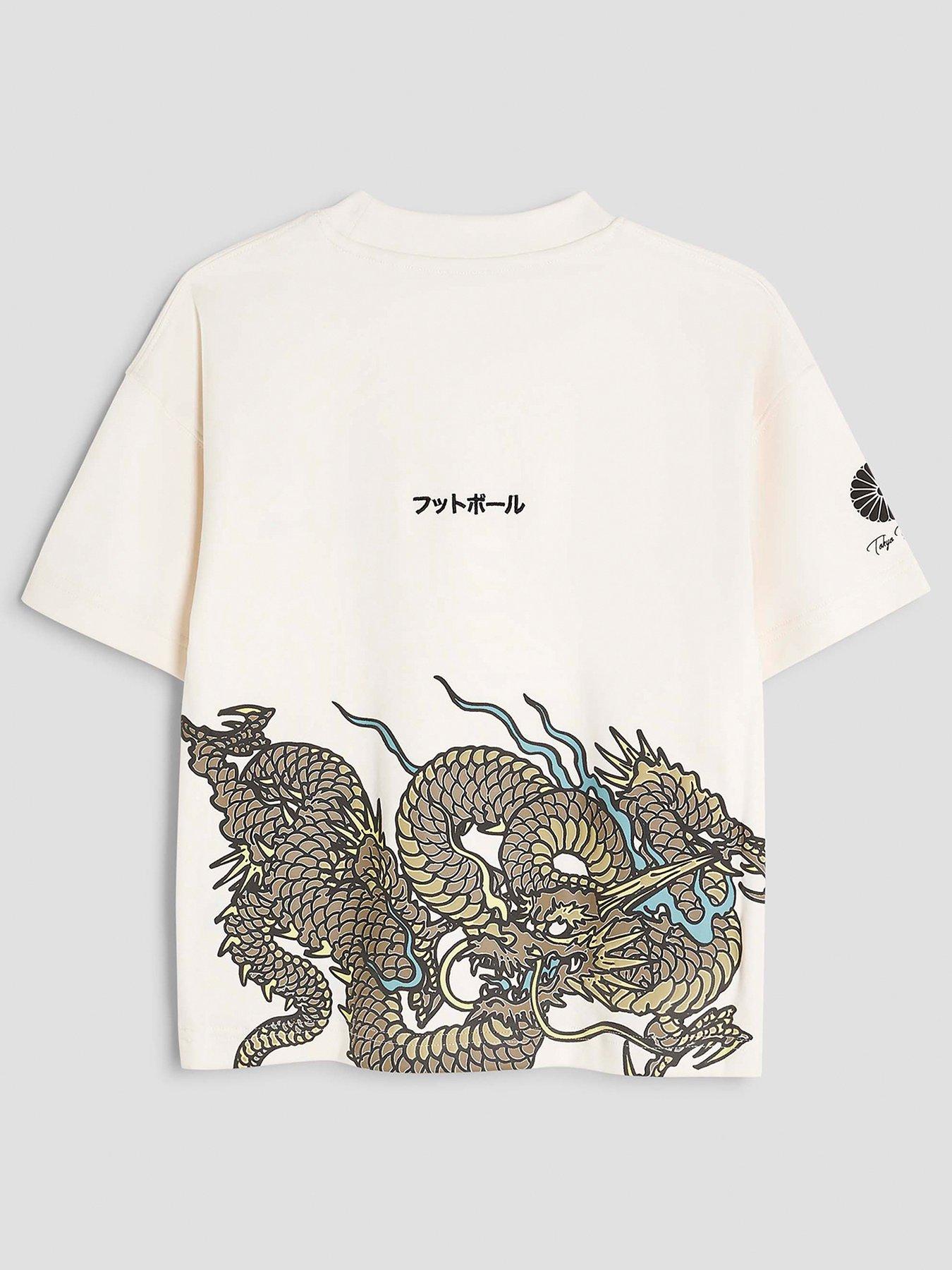 River Island Older Boys Dragon Backprint Hem T-shirt - White