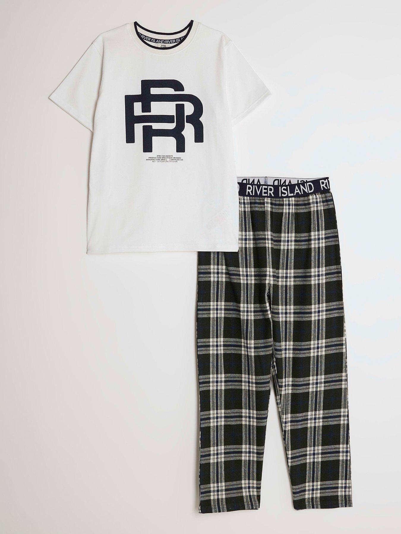 River Island Older Boys Rr Check Pyjama T-Shirt Set - Green
