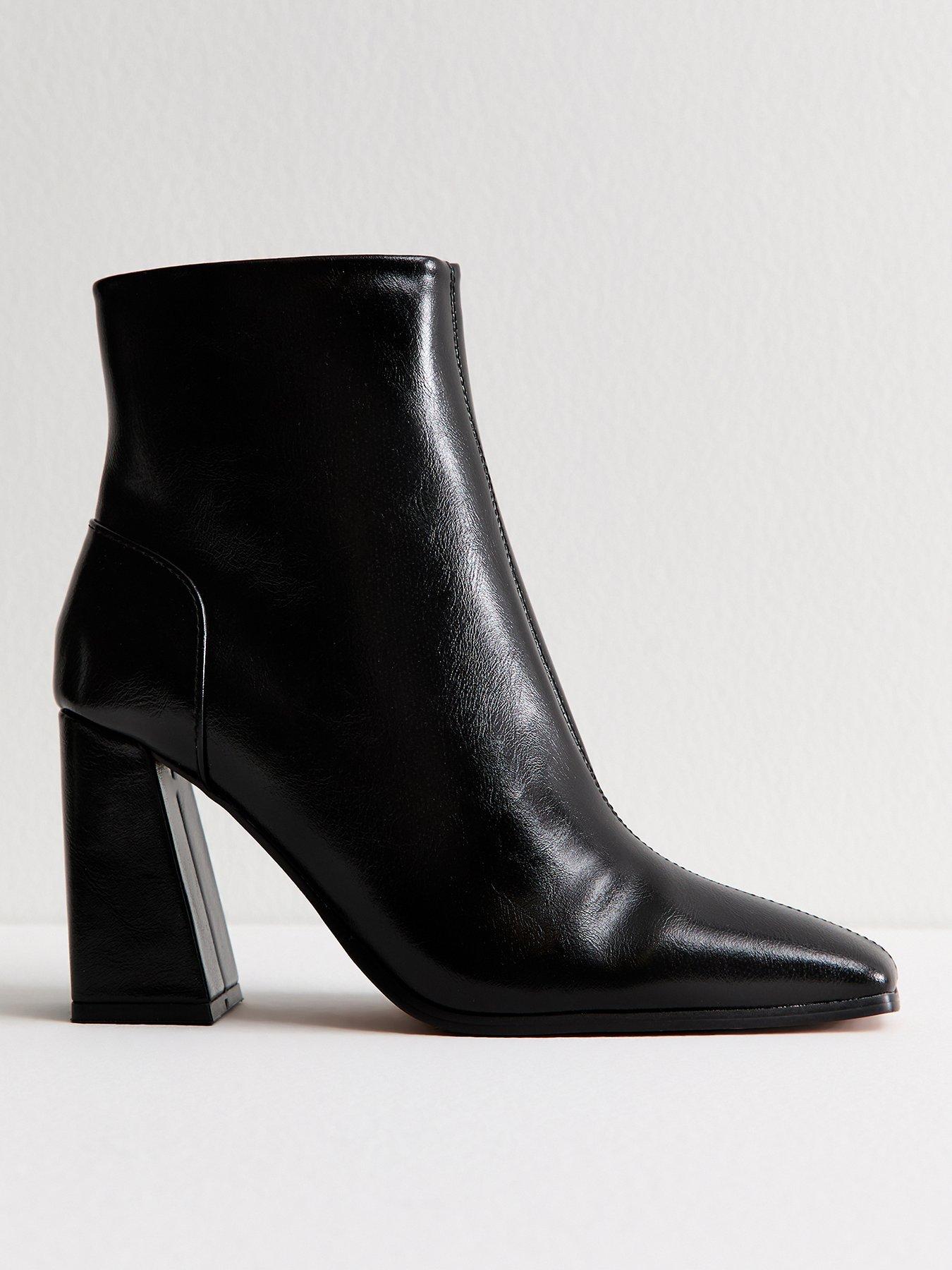 Image 1 of 5 of New Look Black Faux Leather Square Toe Ankle Boots