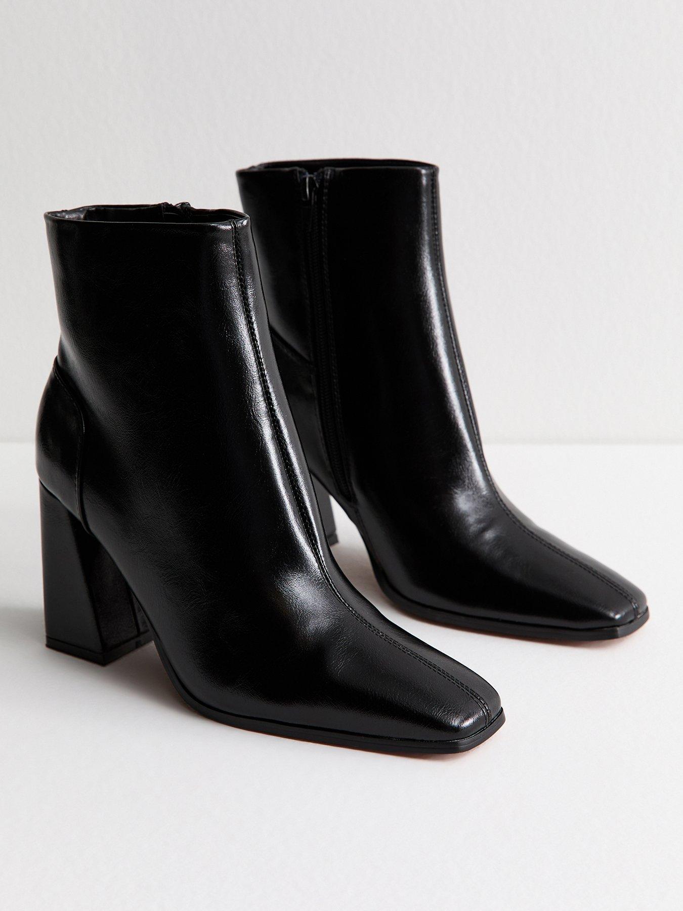 Image 2 of 5 of New Look Black Faux Leather Square Toe Ankle Boots