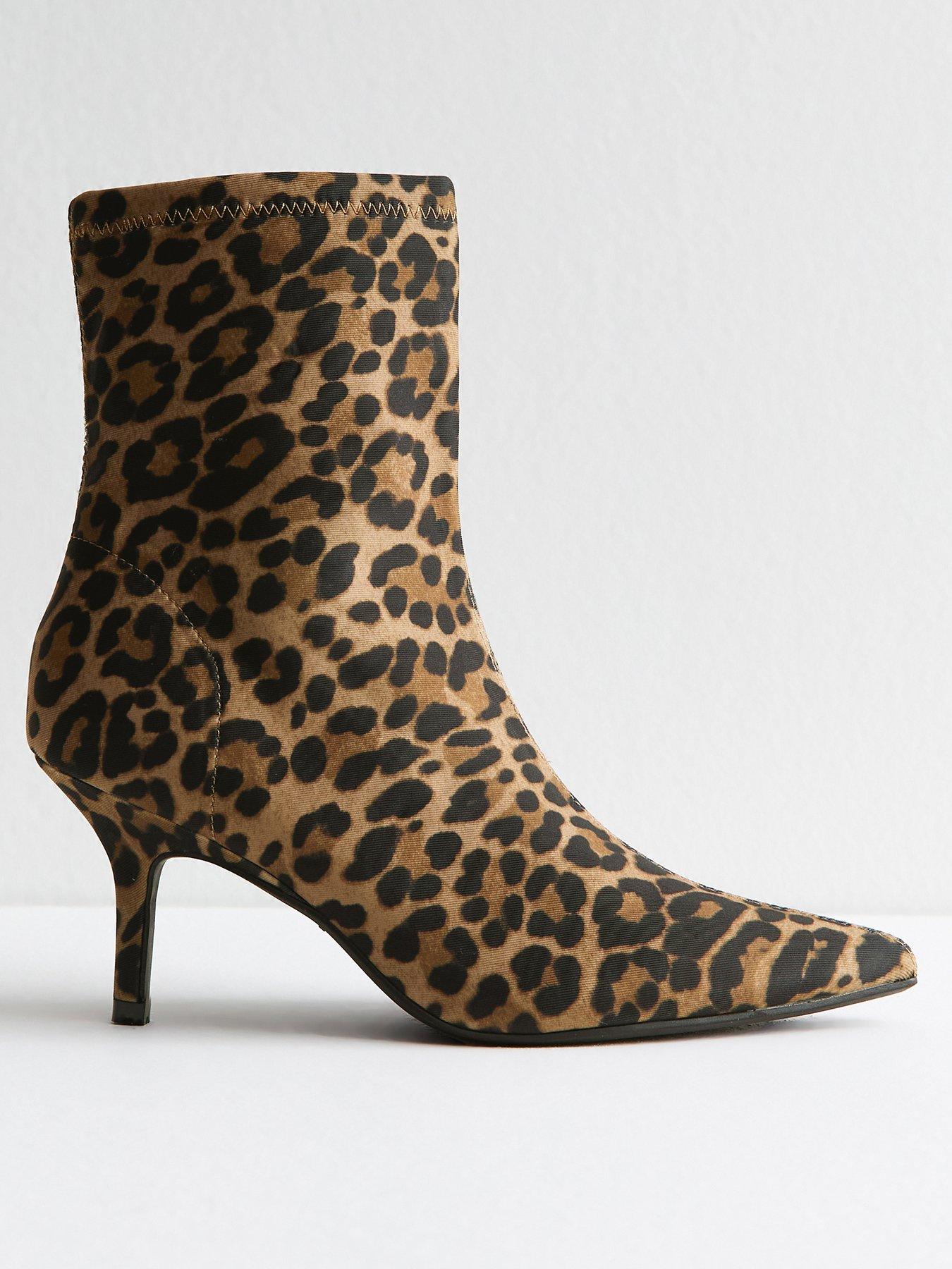 New Look: Stiletto Point Hi-Sock Ankle Boot - Leopard Print