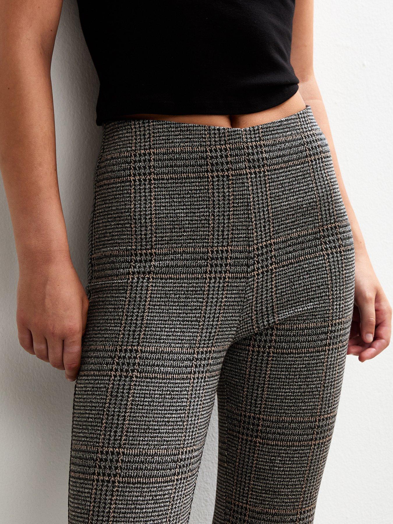 Image 4 of 5 of New Look Checked Flared Trousers - Grey