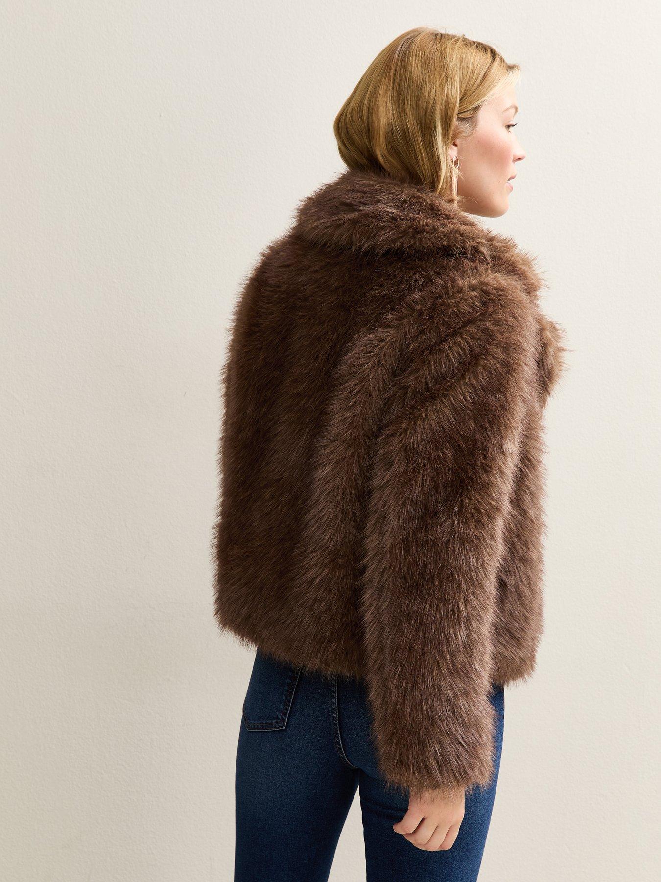 Image 2 of 6 of New Look Faux Fur Coat - Brown
