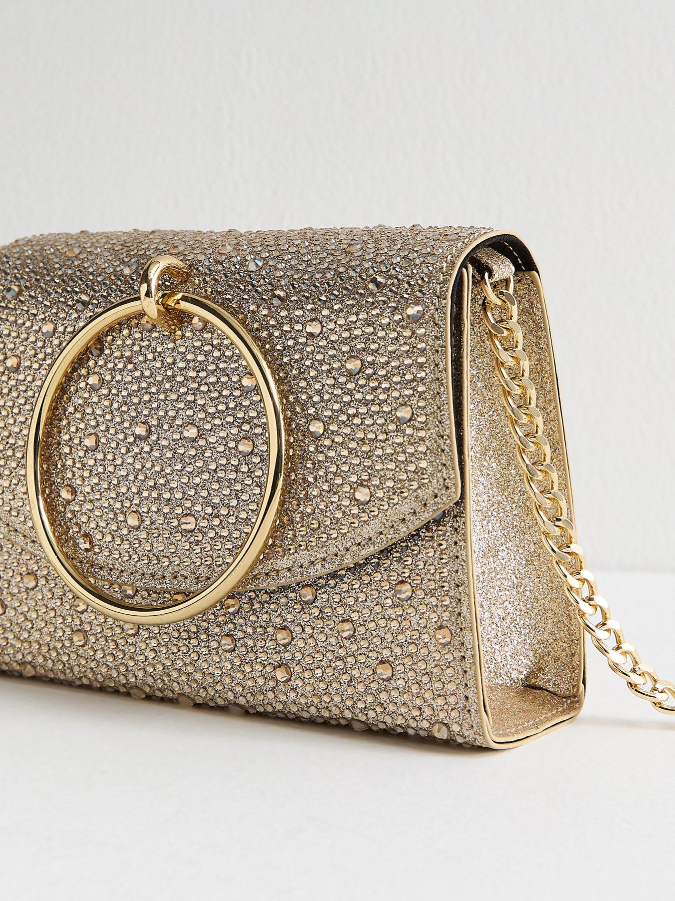 New Look Gold Diamante Embellished Ring Detail Clutch Very