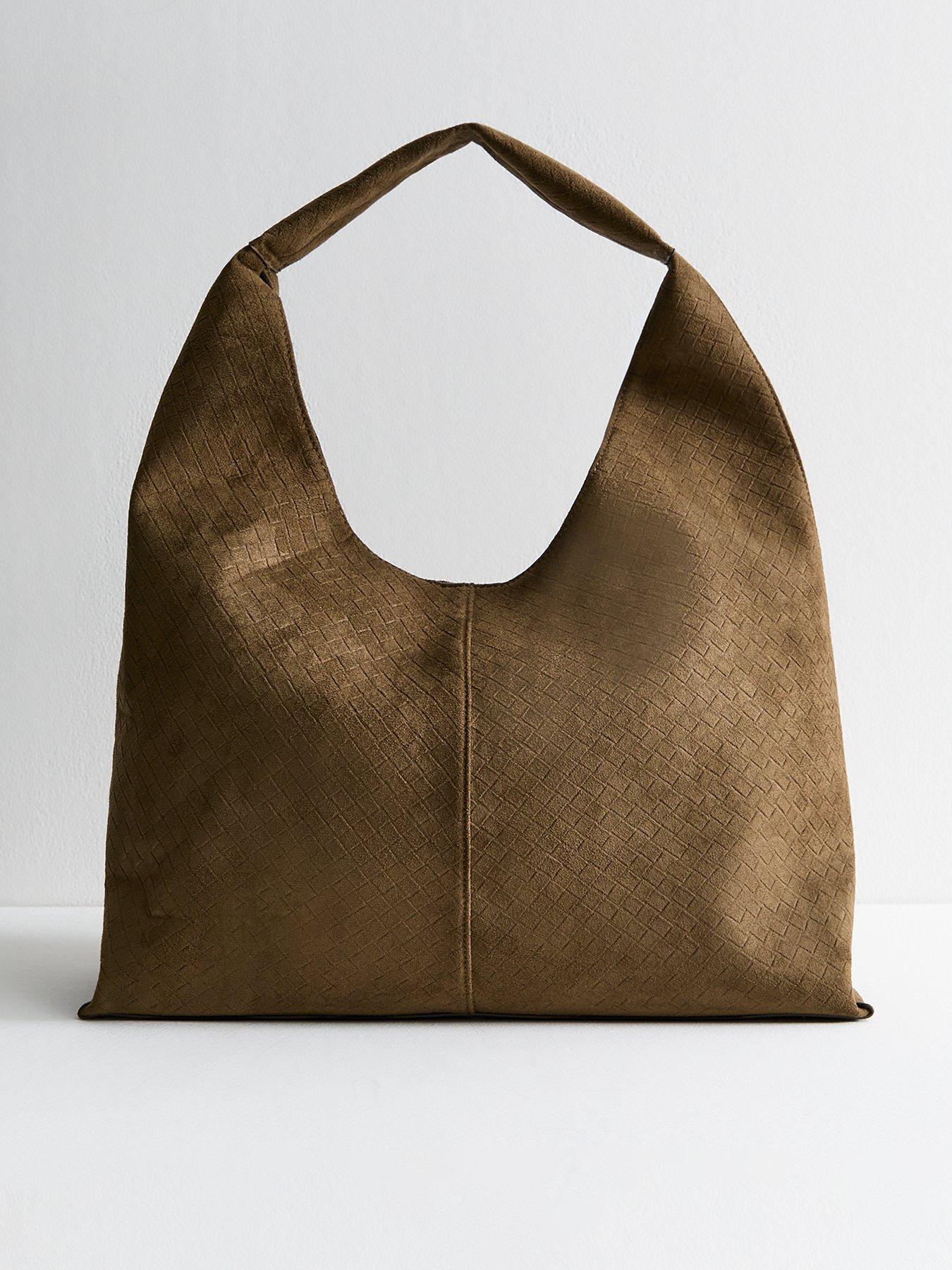 New Look Faux Suede Woven Effect Slouch Shoulder Bag - Green