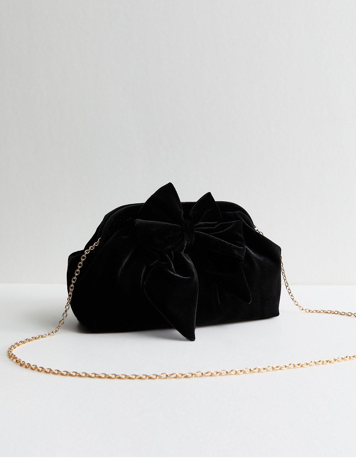 New Look Bow Velvet Slouch Clutch - Black
