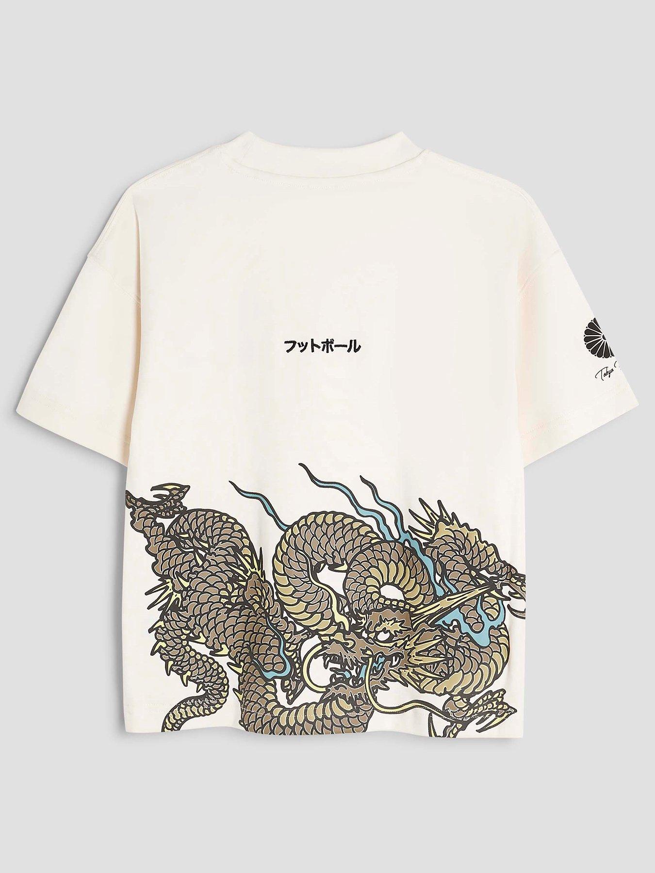 River Island Mini Boys Dragon Hem T-Shirt - Cream - White