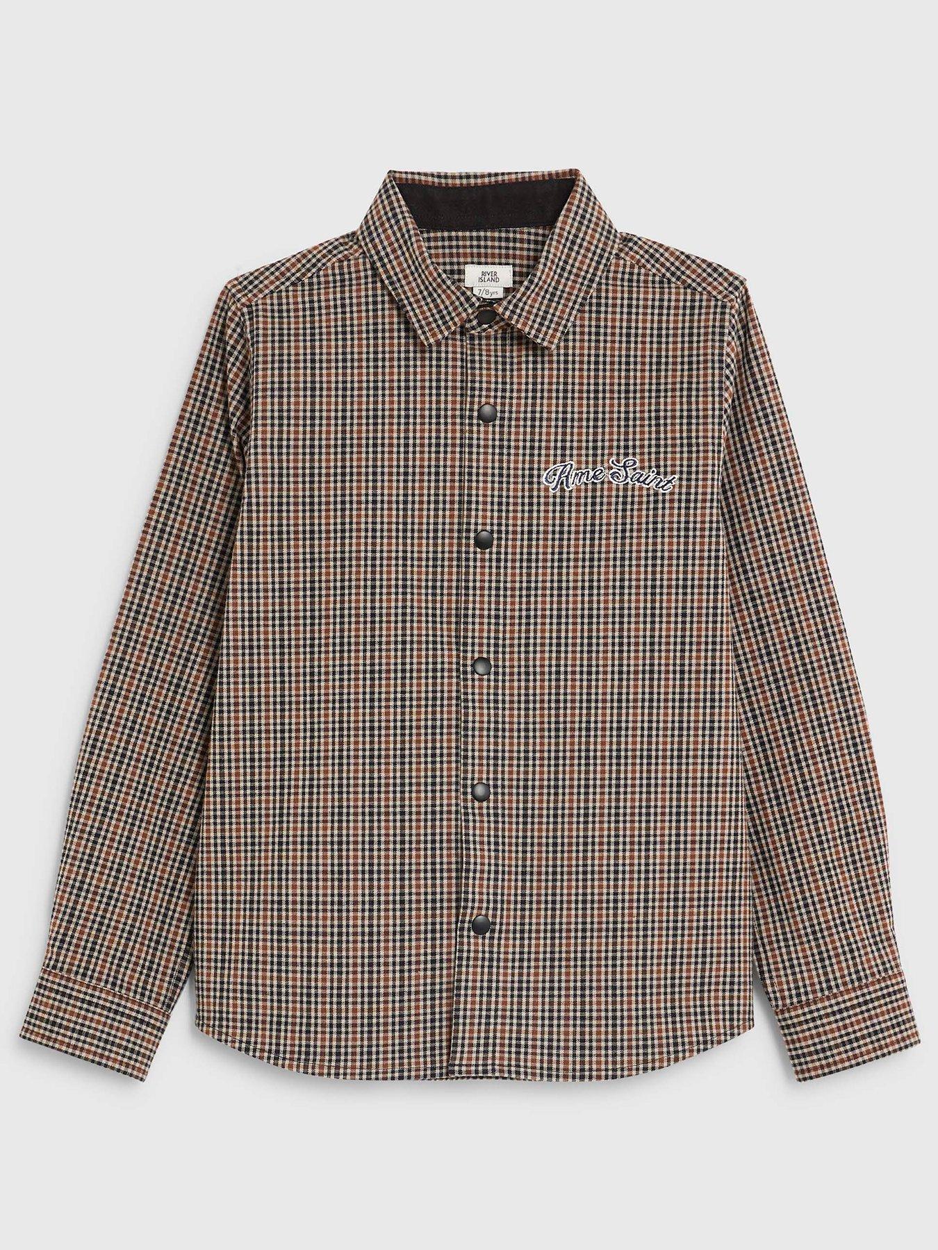 River Island Mini Boys Button Check Trim T-Shirt - Beige