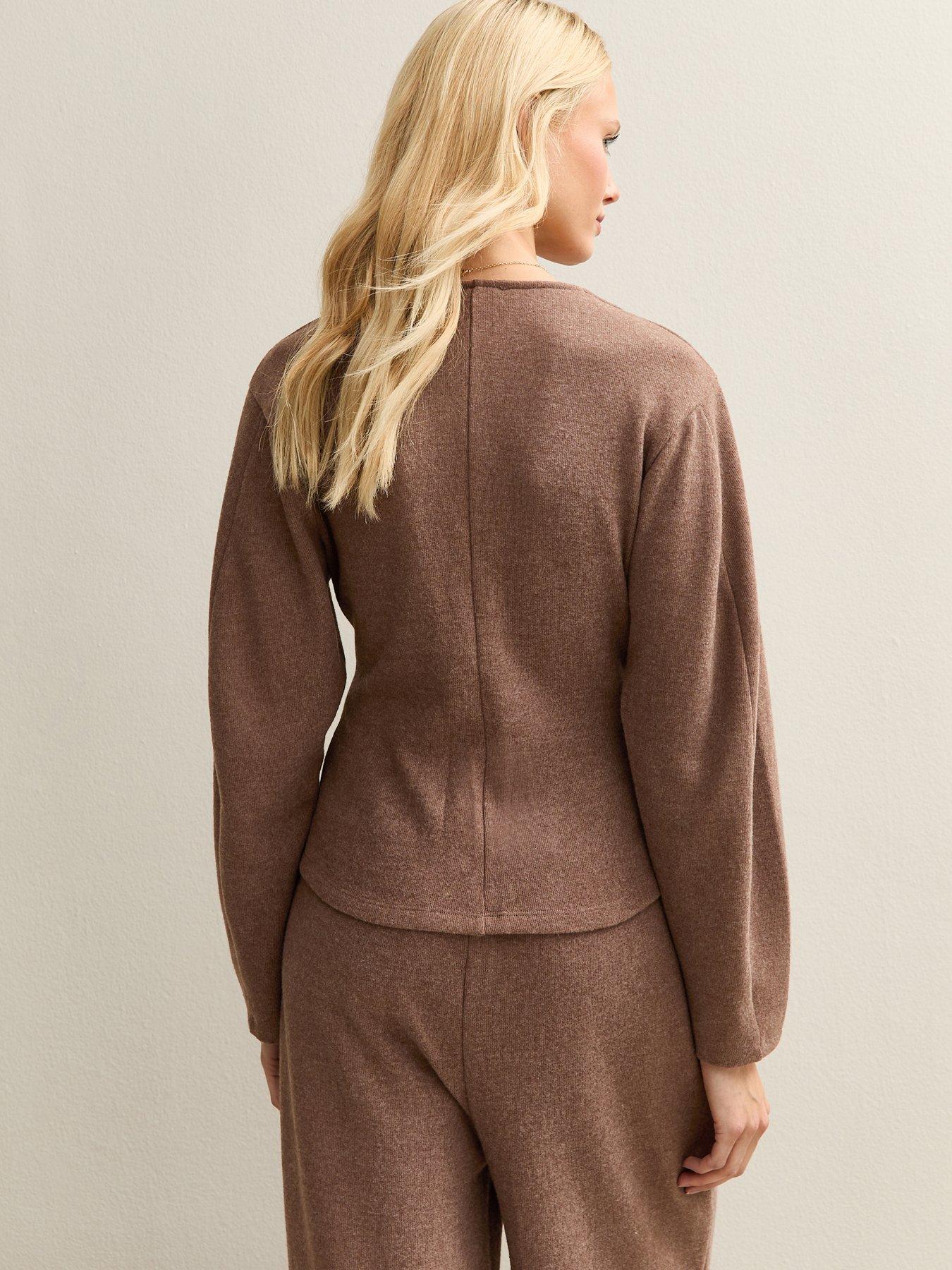 Image 2 of 4 of New Look Soft Touch V Neck Cardigan - Brown
