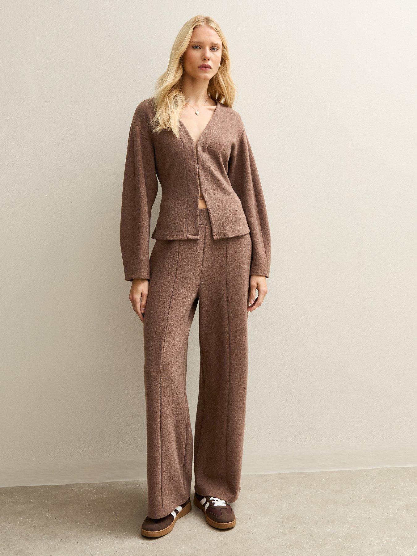 New Look Dark Brown Soft Touch Wide Leg Trousers