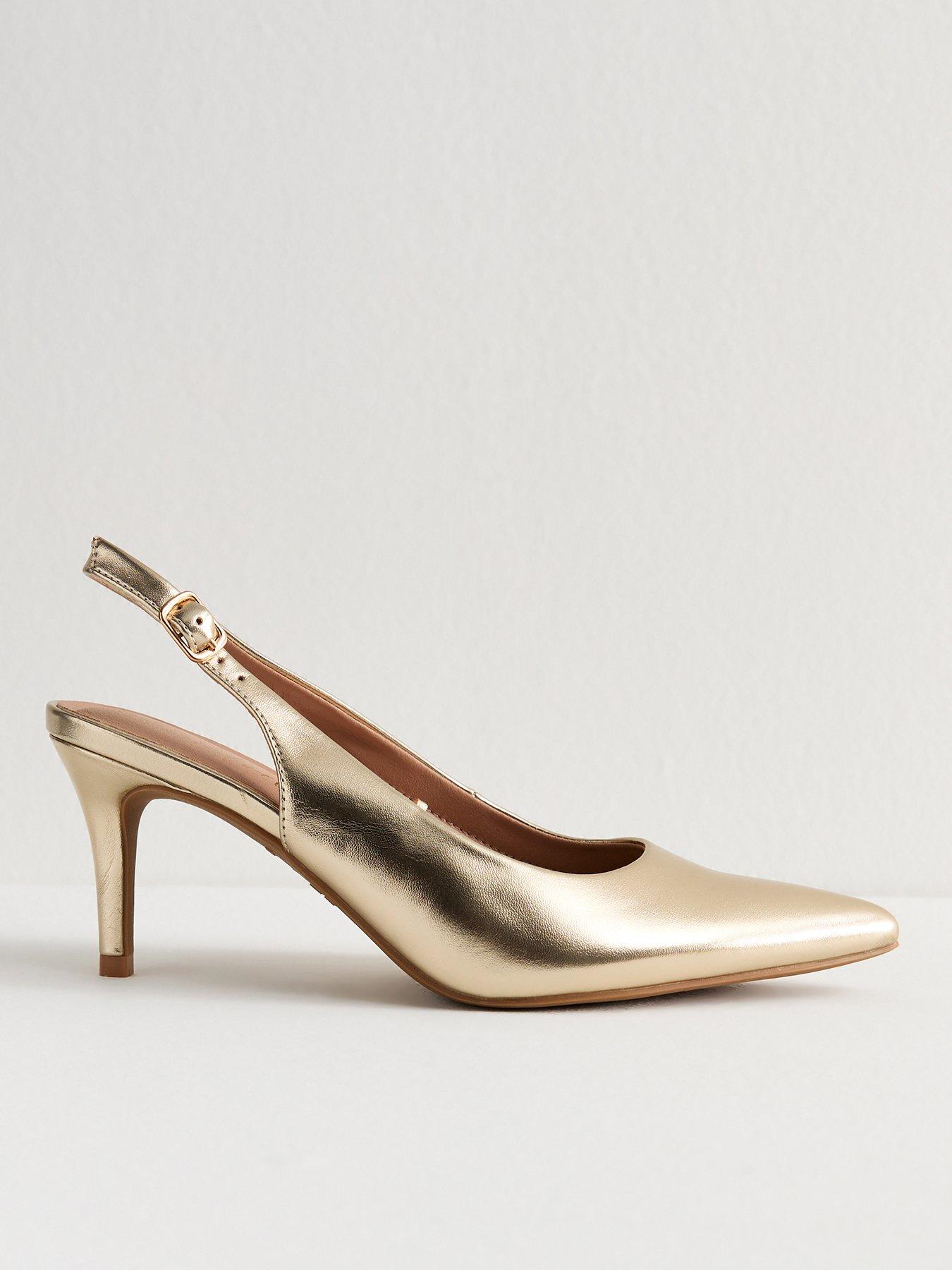 New Look Faux Leather Pointed Slingback Stiletto Heel Court Shoes - Gold