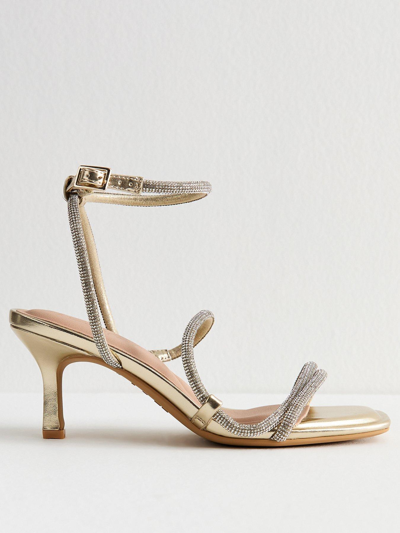 New Look Wide Fit Gold Diamanté Embellished Strappy Sandals Very