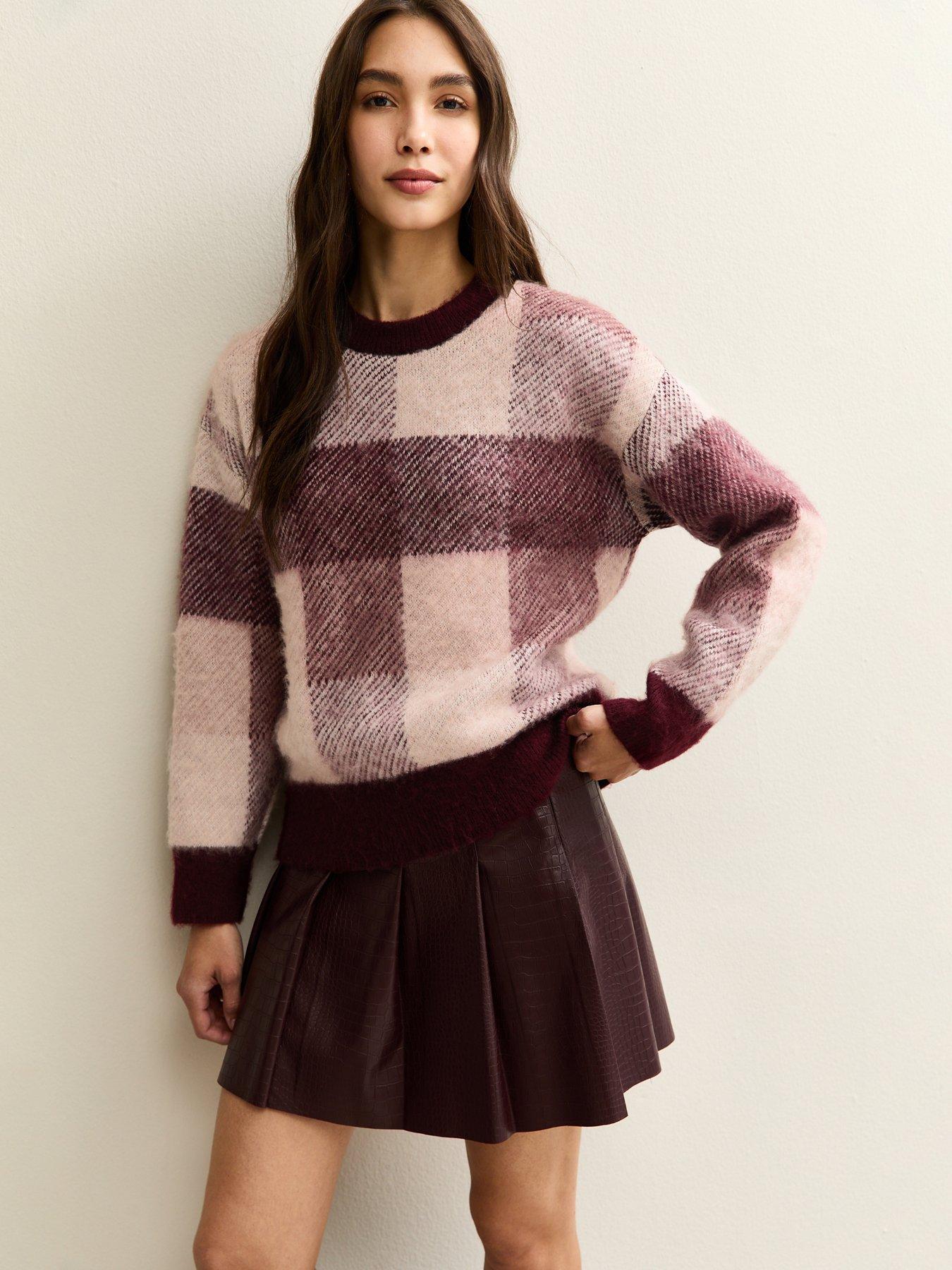 New Look Brushed Checked Jumper - Red