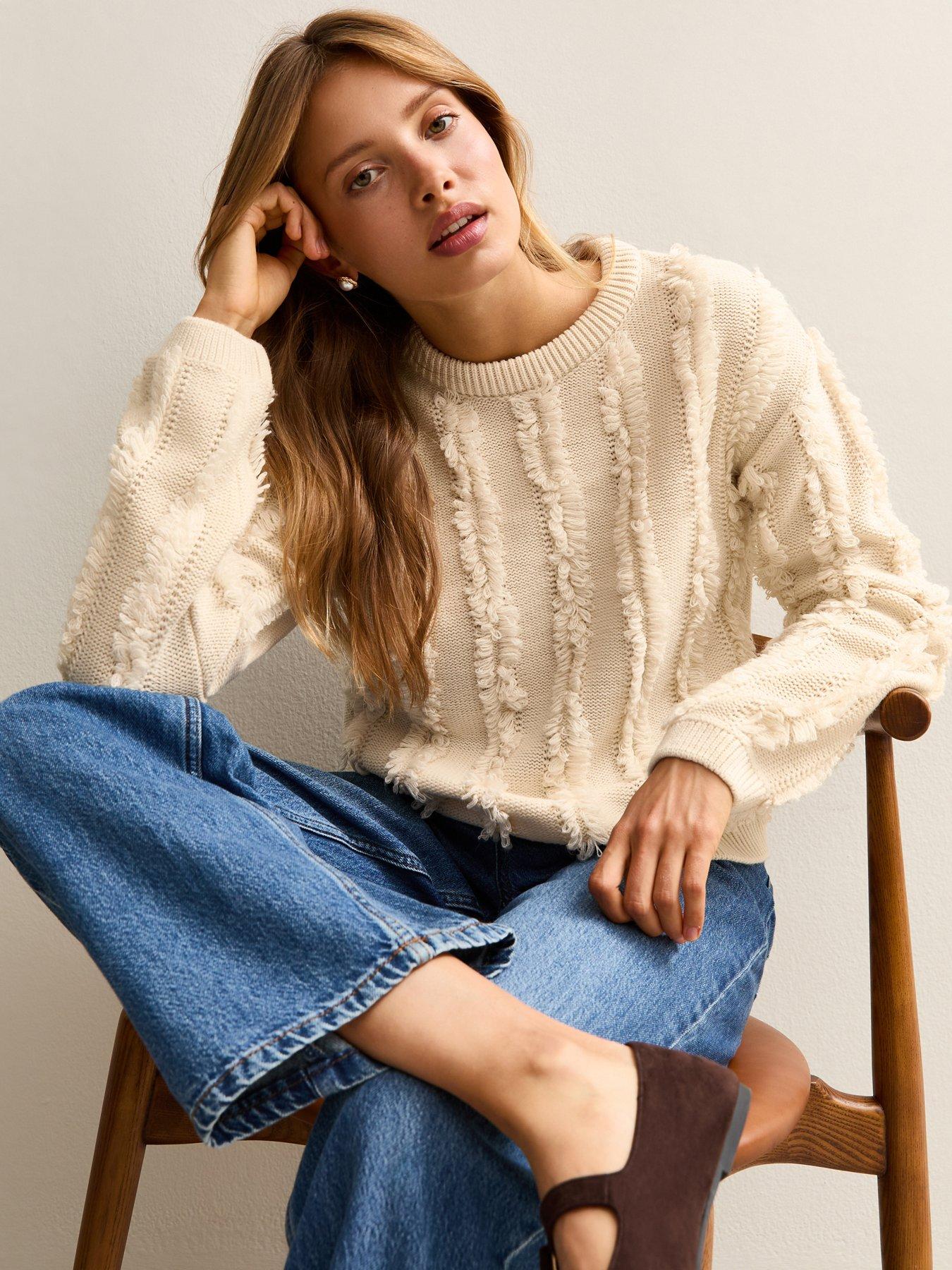 New Look Cream Fringed Knit Jumper