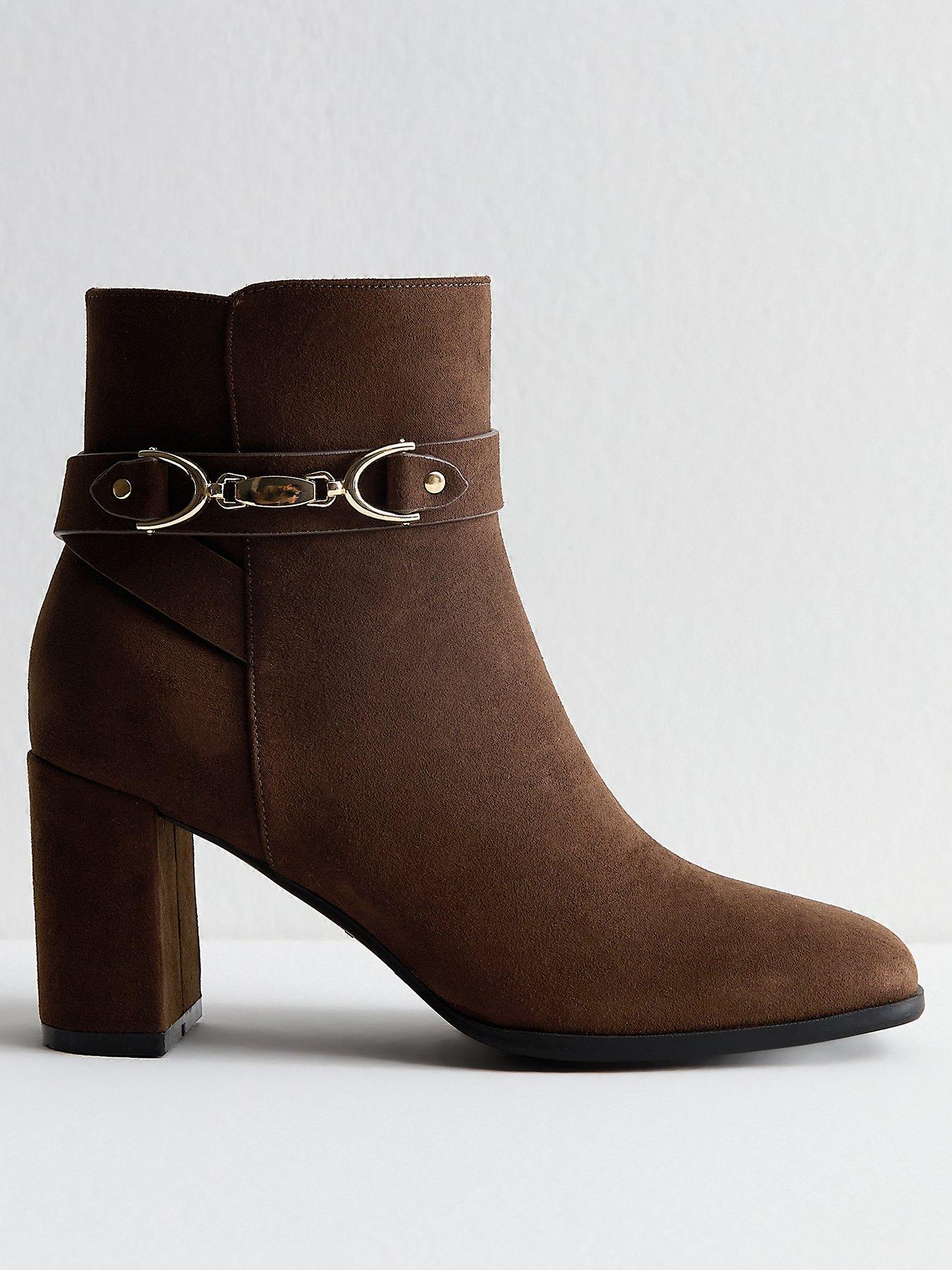 New Look Faux Suede Snaffle Detail Ankle Boots - Brown