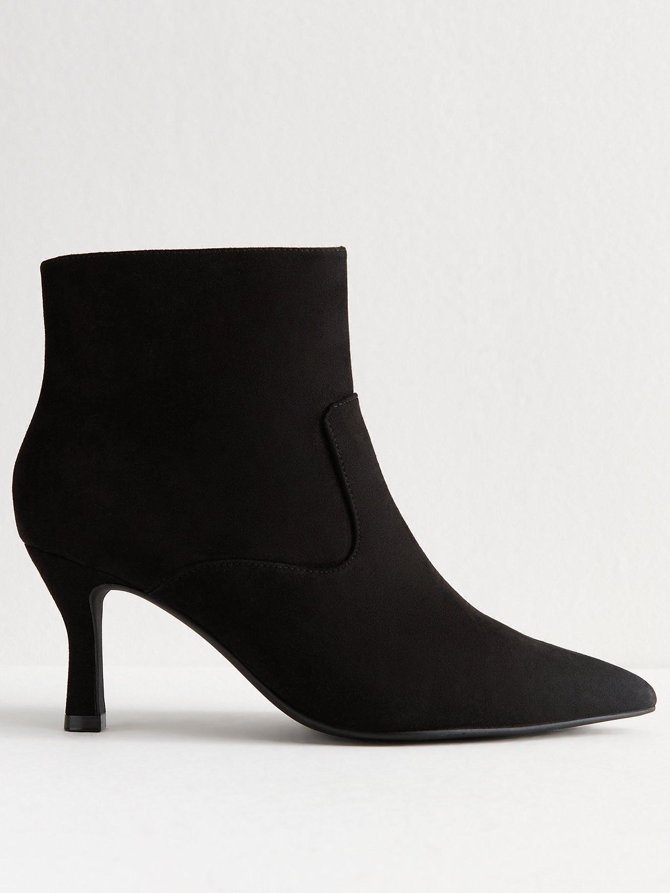 New Look Wide Fit Faux Suede Stiletto Heel Ankle Boots - Black
