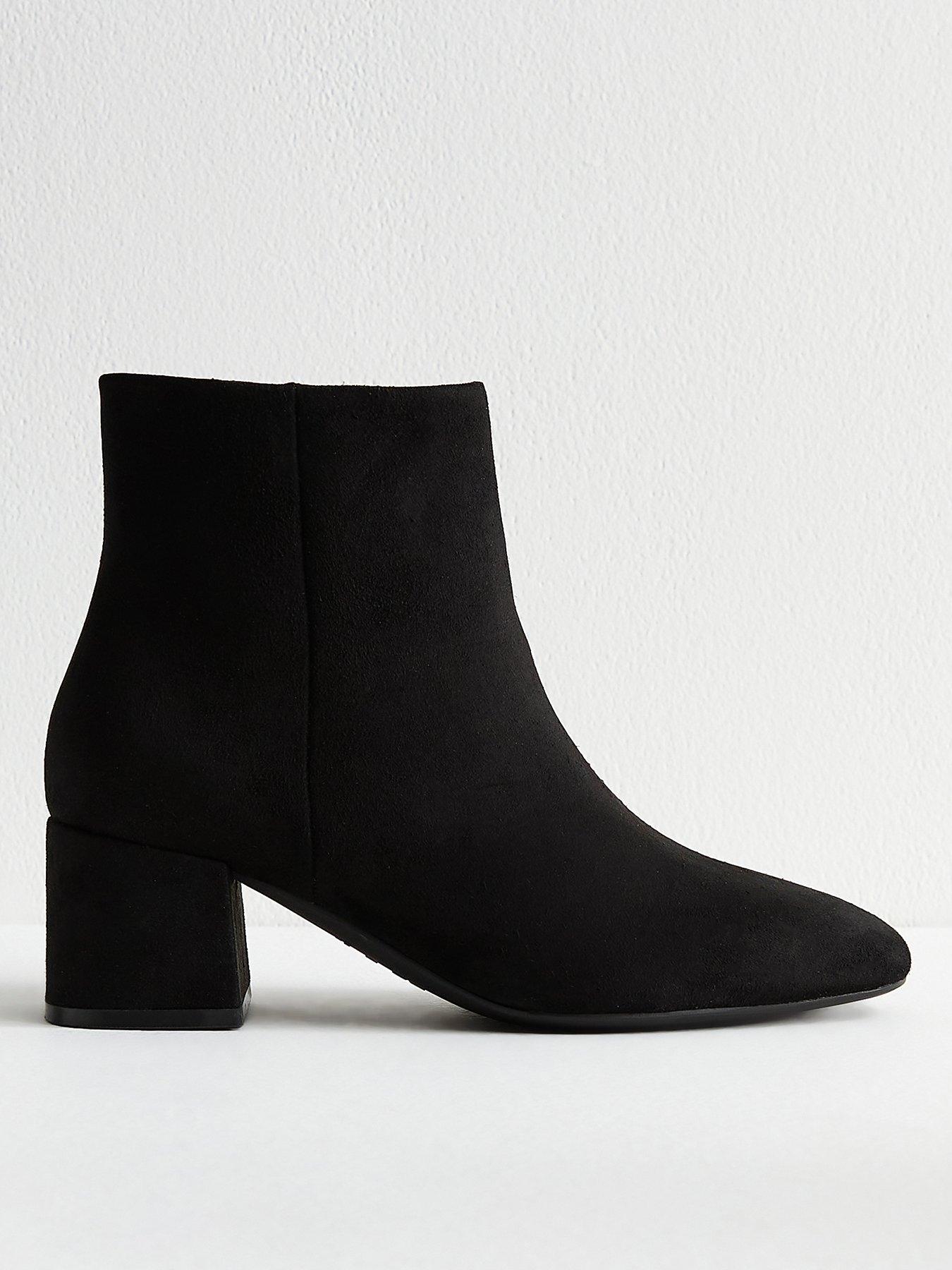 New Look Wide Fit Faux Suede Block Heel Ankle Boots Black Very
