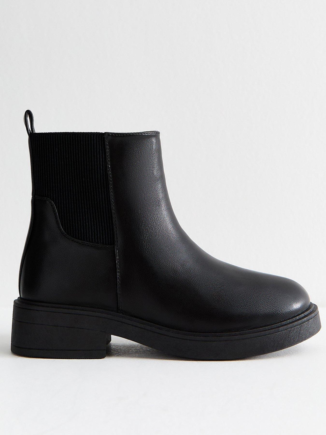 New Look Wide Fit Black Faux Leather Chunky Sole Chelsea Ankle