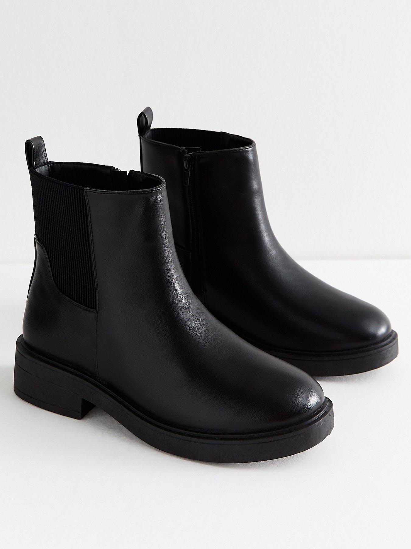 Image 2 of 7 of New Look Wide Fit Black Faux Leather Chunky Sole Chelsea Ankle Boots
