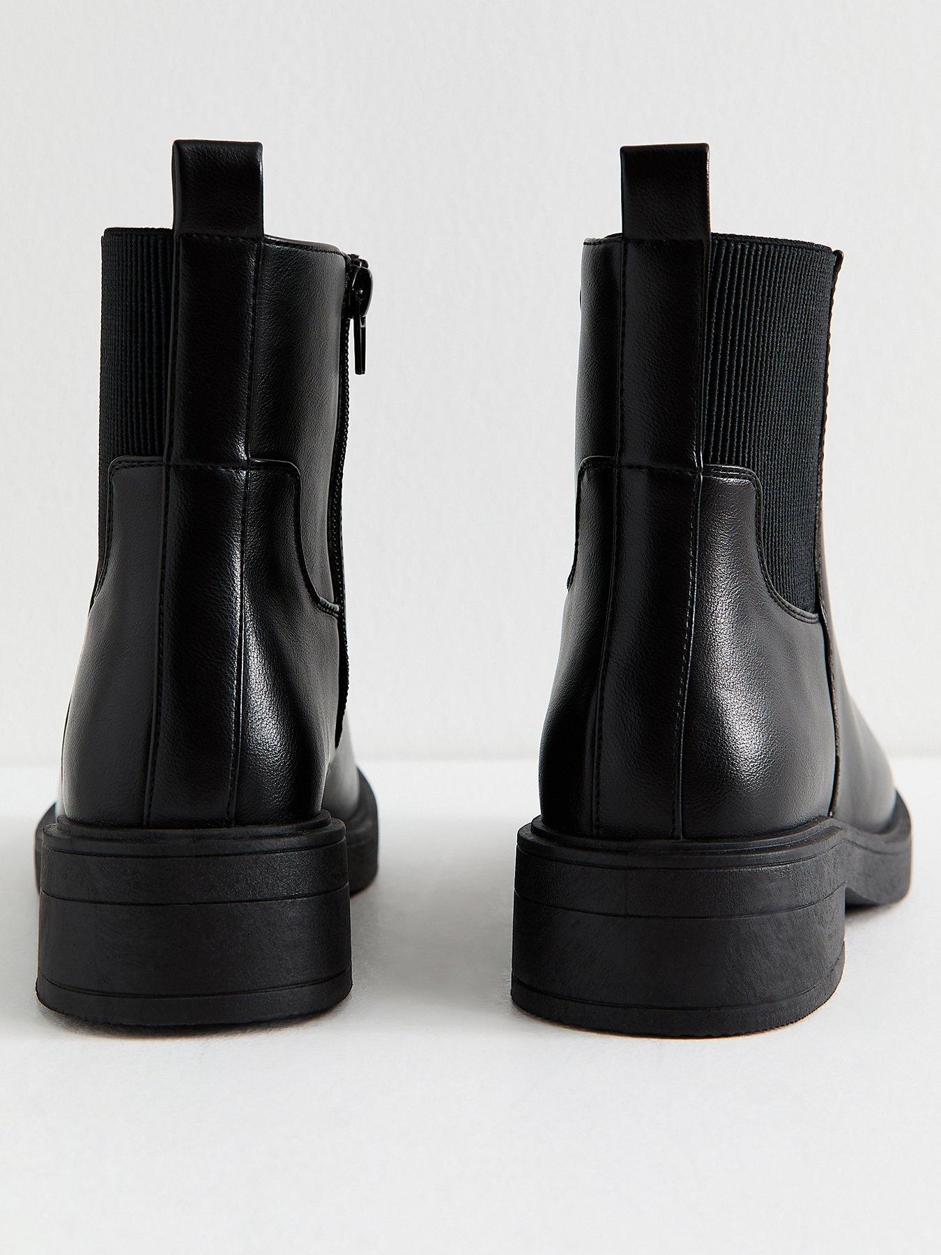 Image 3 of 7 of New Look Wide Fit Black Faux Leather Chunky Sole Chelsea Ankle Boots