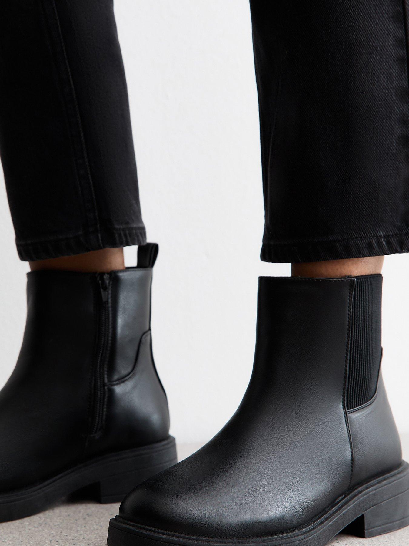 Image 4 of 7 of New Look Wide Fit Black Faux Leather Chunky Sole Chelsea Ankle Boots