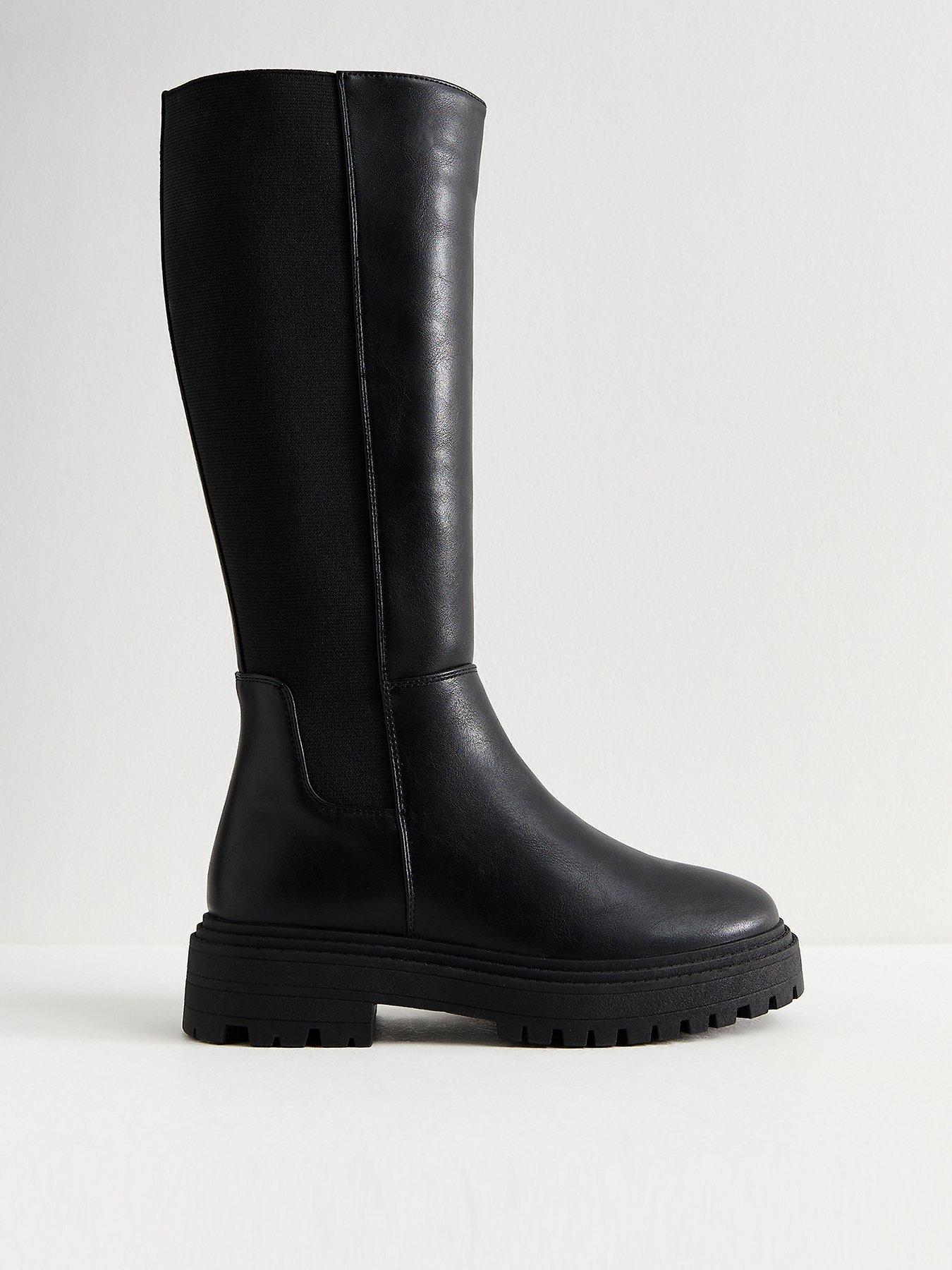 New Look Wide Fit Faux Leather Knee High Boots - Black