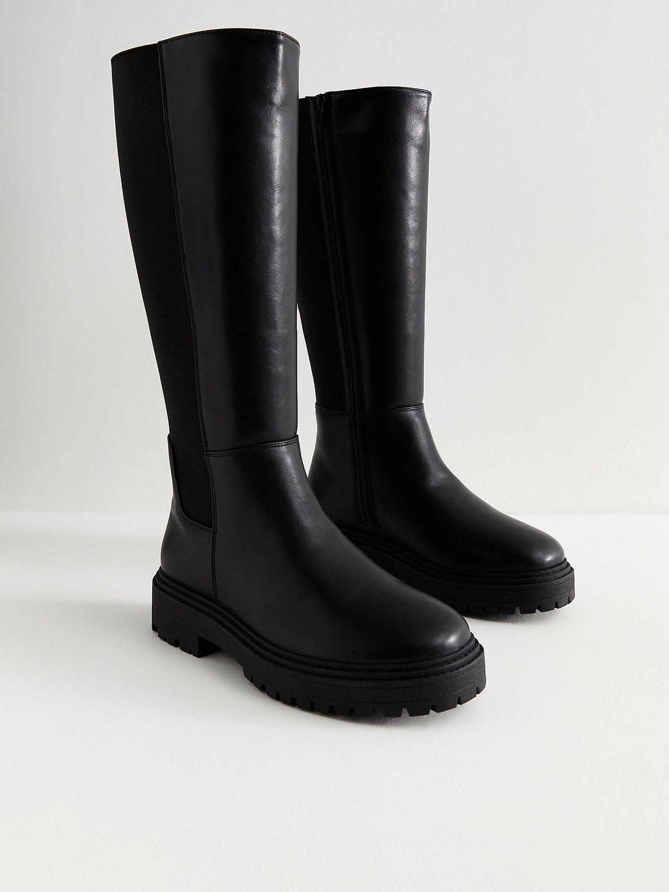 Image 2 of 6 of New Look Wide Fit Faux Leather Knee High Boots - Black