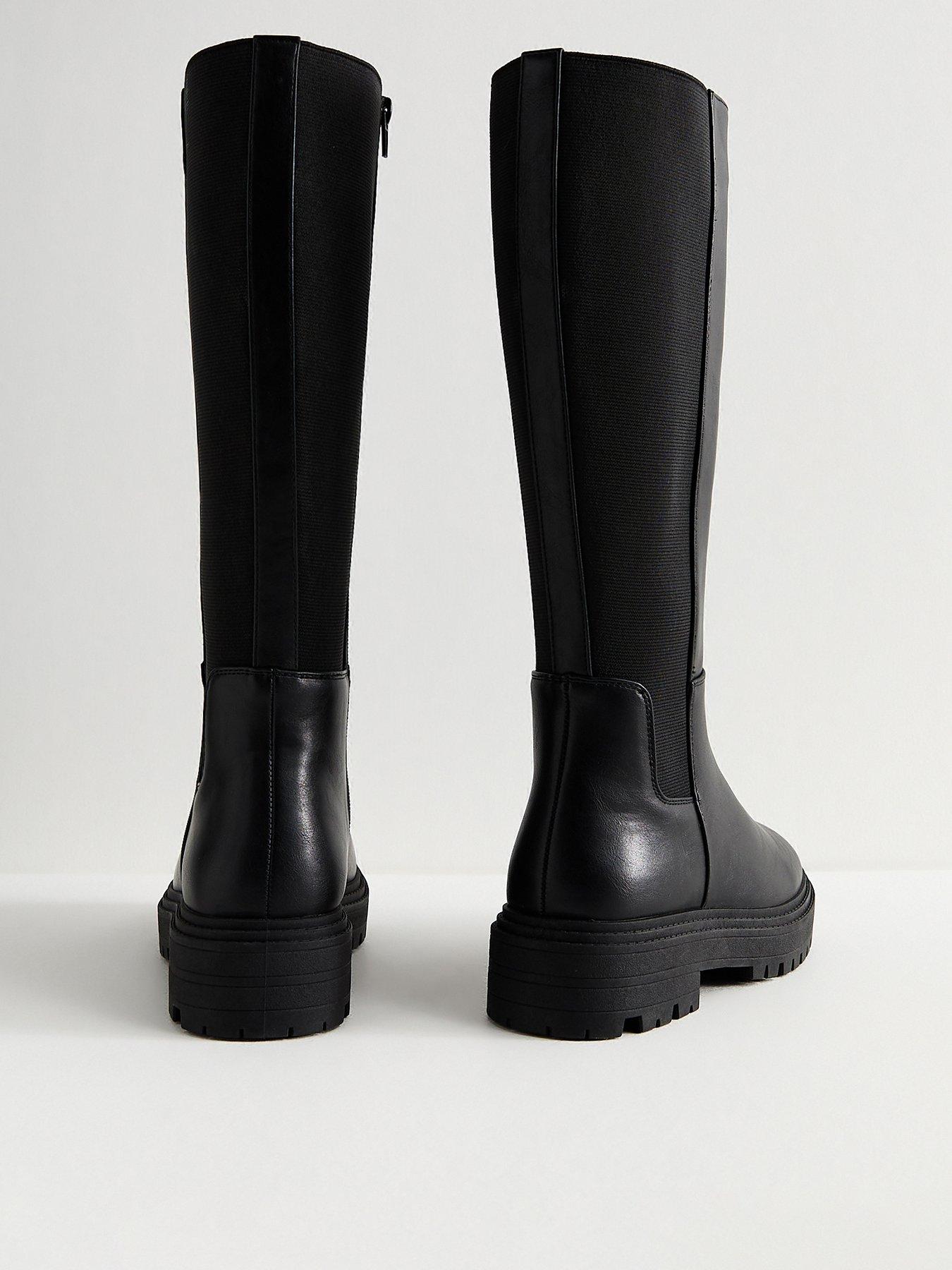 Image 3 of 6 of New Look Wide Fit Faux Leather Knee High Boots - Black