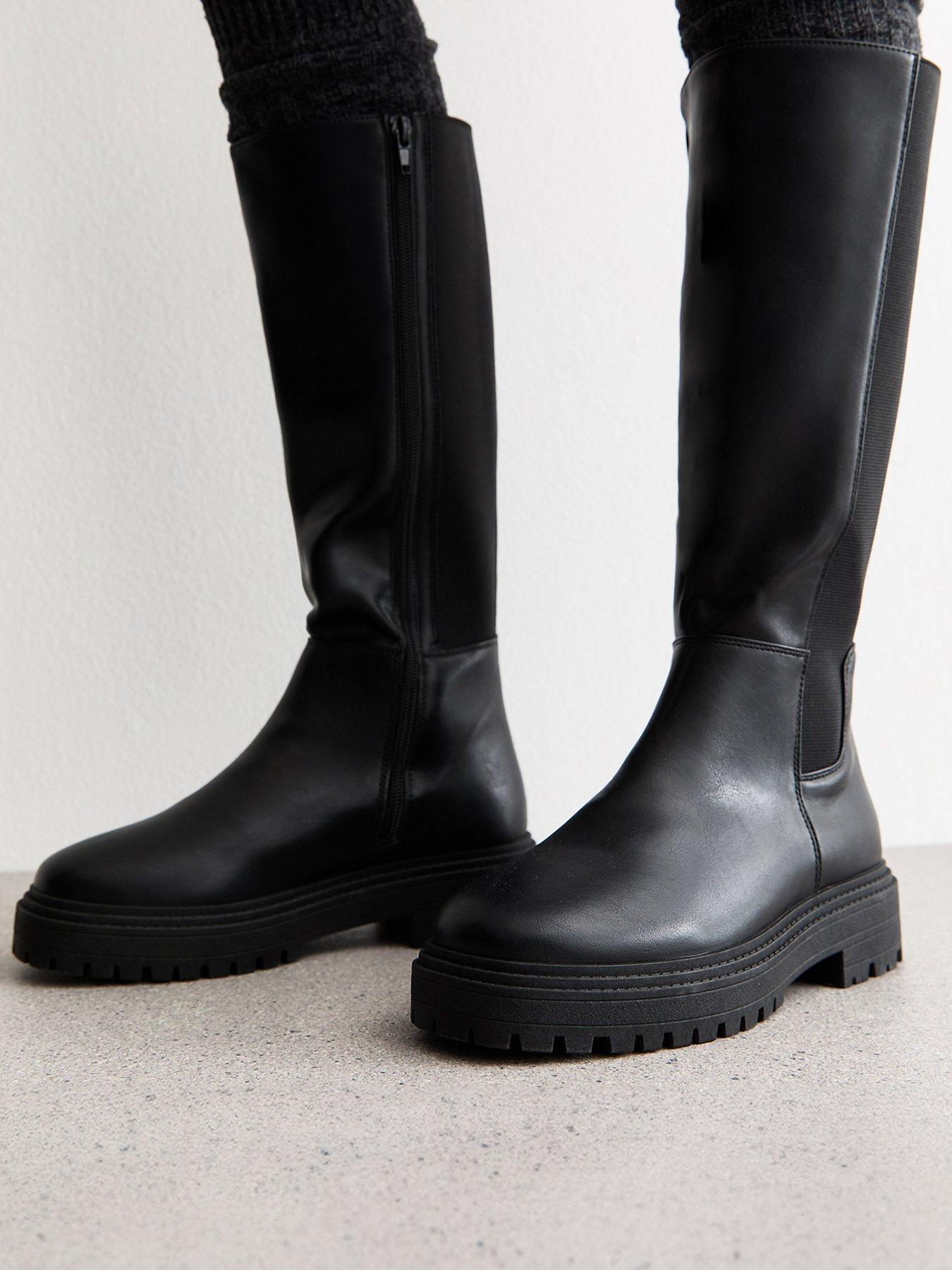 Image 4 of 6 of New Look Wide Fit Faux Leather Knee High Boots - Black
