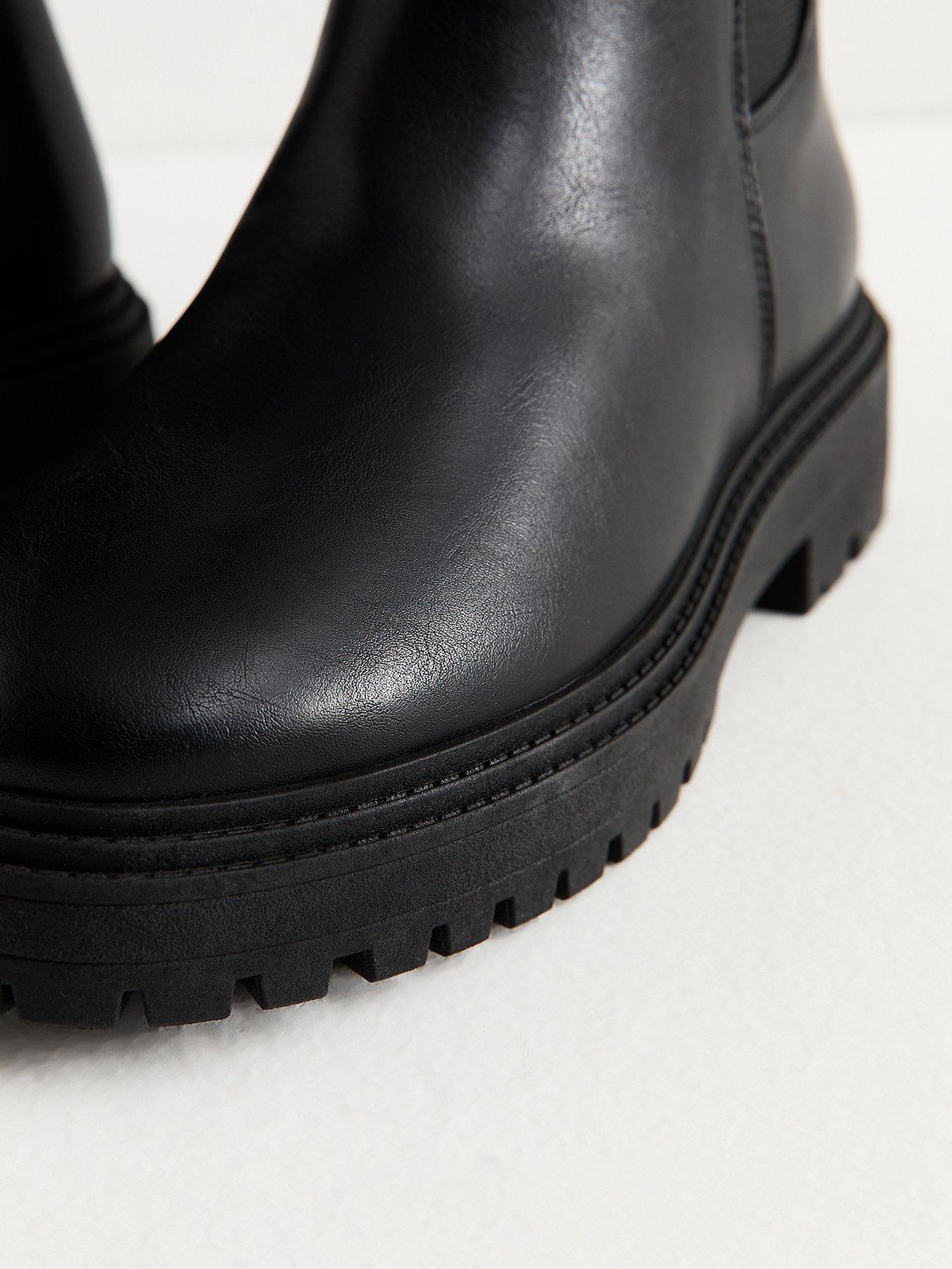 Image 5 of 6 of New Look Wide Fit Faux Leather Knee High Boots - Black