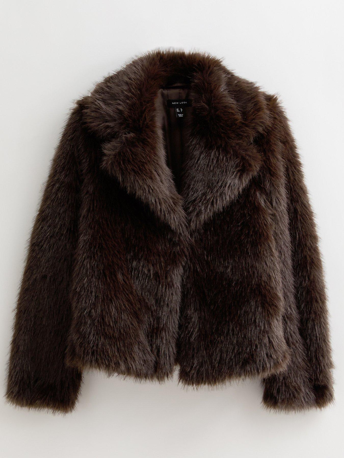 Image 5 of 6 of New Look Faux Fur Coat - Dark Brown